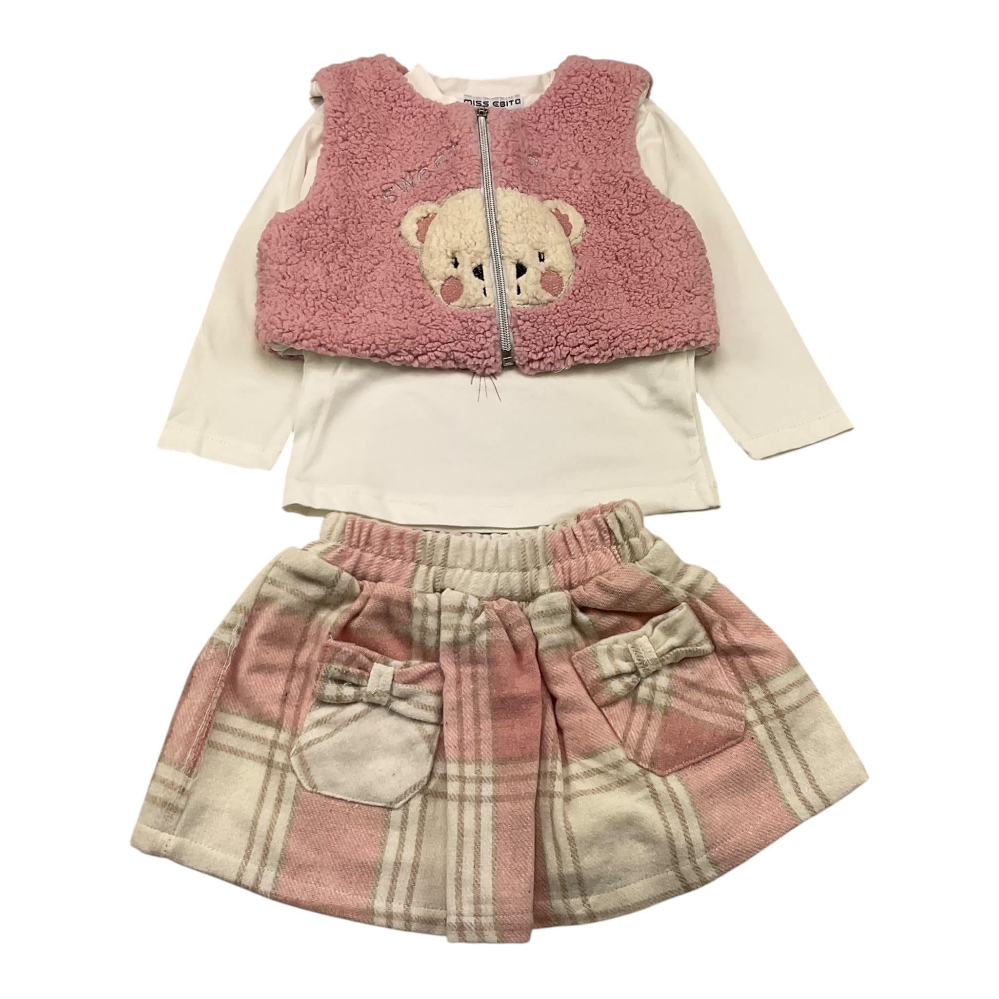 EBITA completo 3 pezzi shirt-gonna-gilet Bianco/rosa per Neonata 3535 BIANCO/ROSA EBITA 