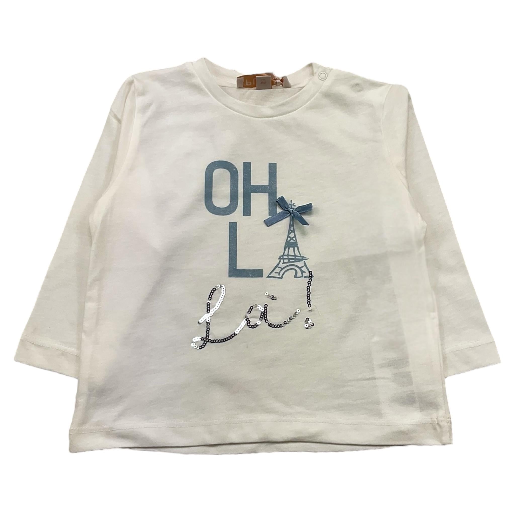 PLEASE shirt girocollo tinta unita con stampa Panna per Neonata ML07030G65 PANNA PLEASE 