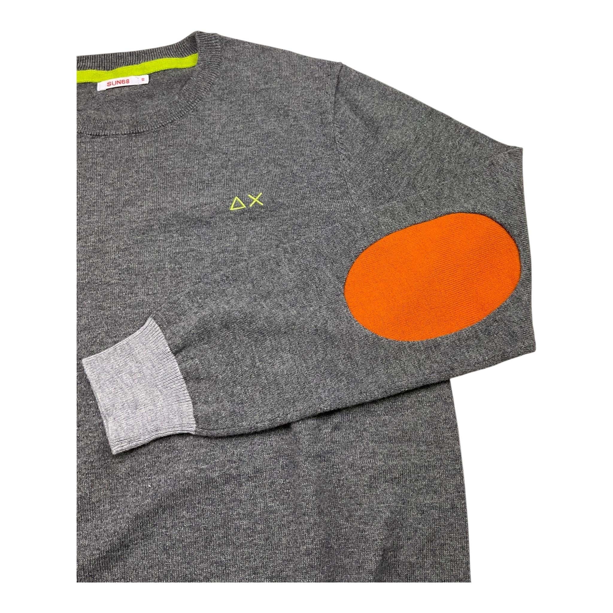 SUN68 maglia girocollo tinta unita con logo e toppe Grigio per Bambino K44327 GRIGIO SUN68 