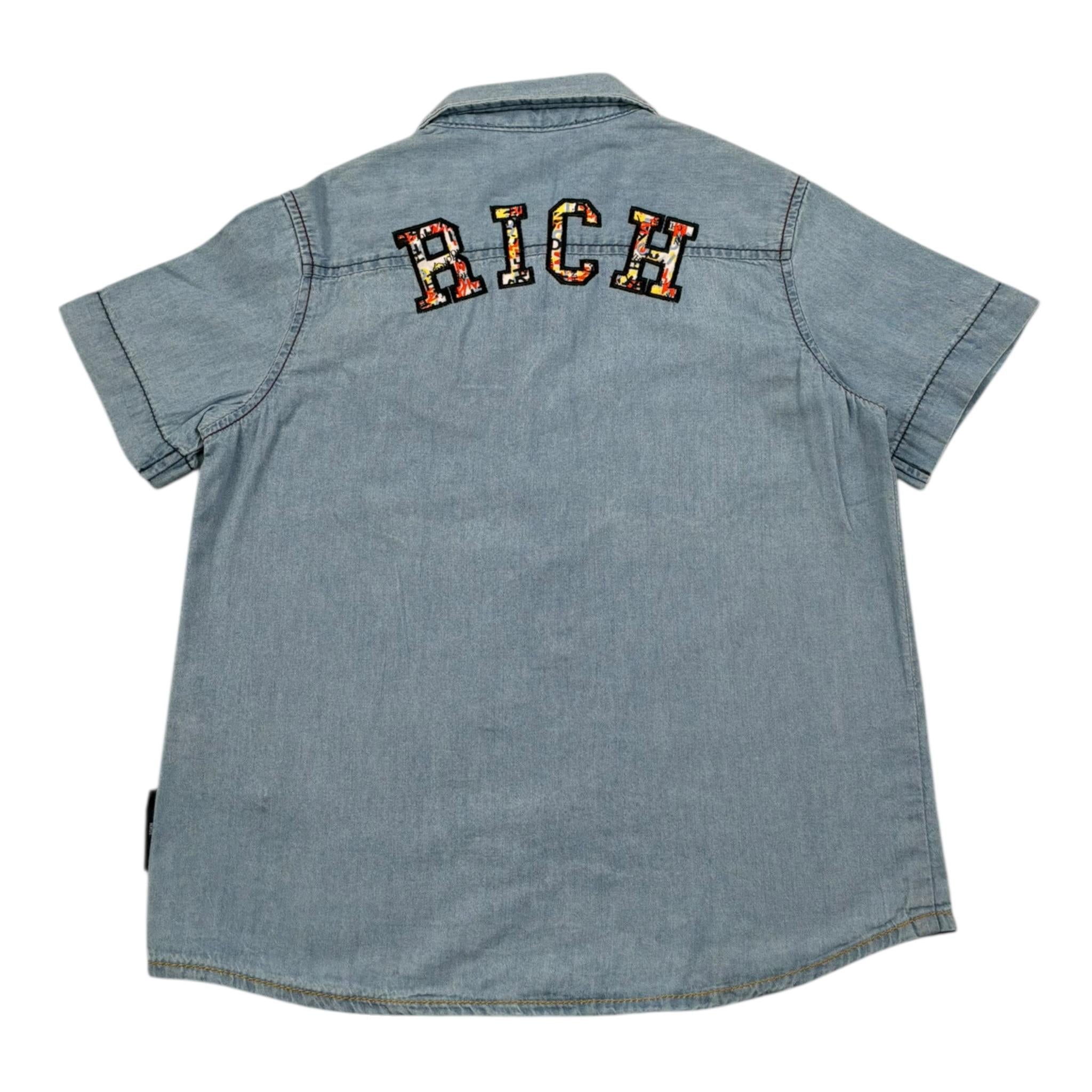 John Richmond Camicia Mezza Manica In Denim Tinta Unita per Neonato RBP25158CEB AZZURRO JOHN RICHMOND 