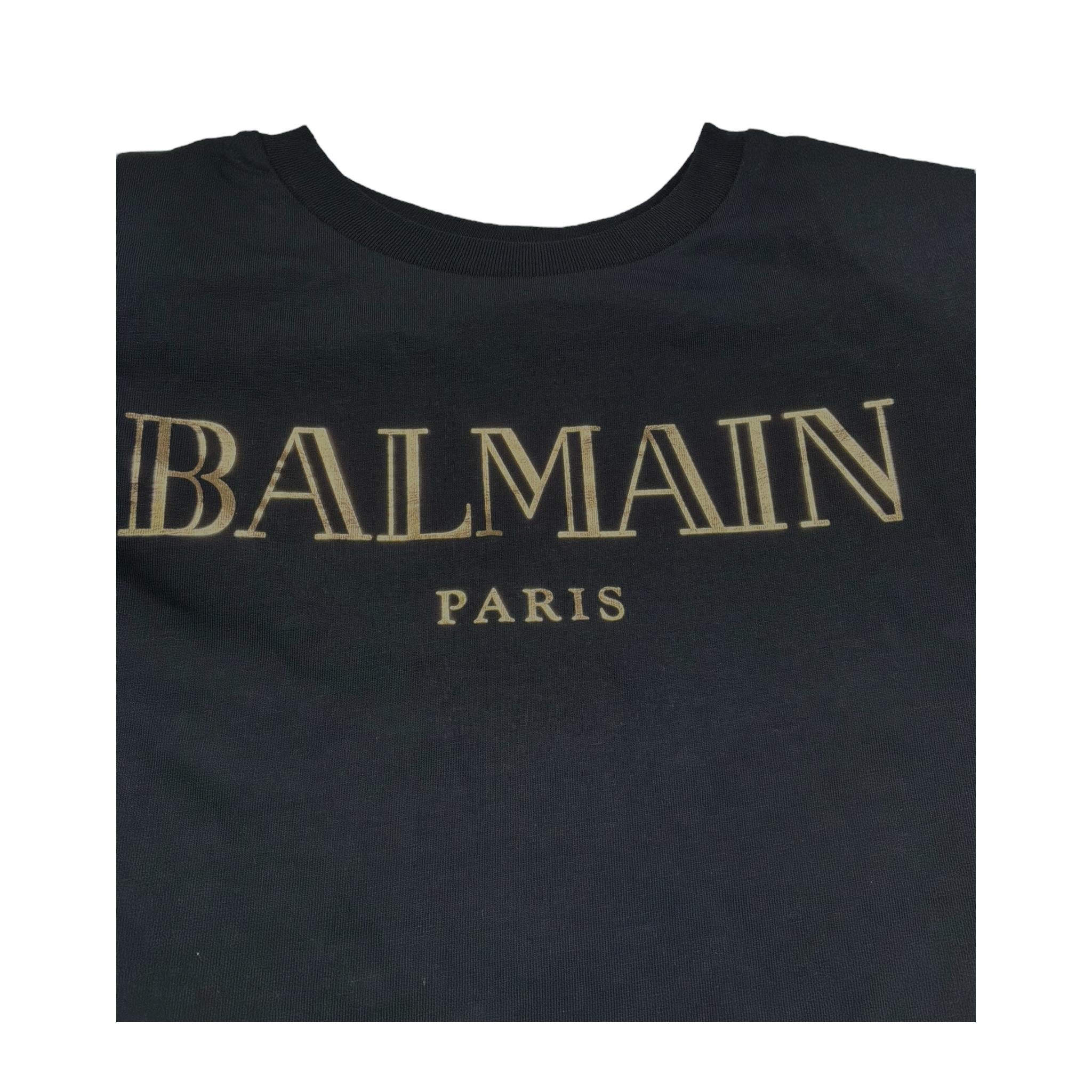 Balmain T-Shirt Girocollo Tinta Unita con Logo per Bambina BW8A91 NERO BALMAIN 