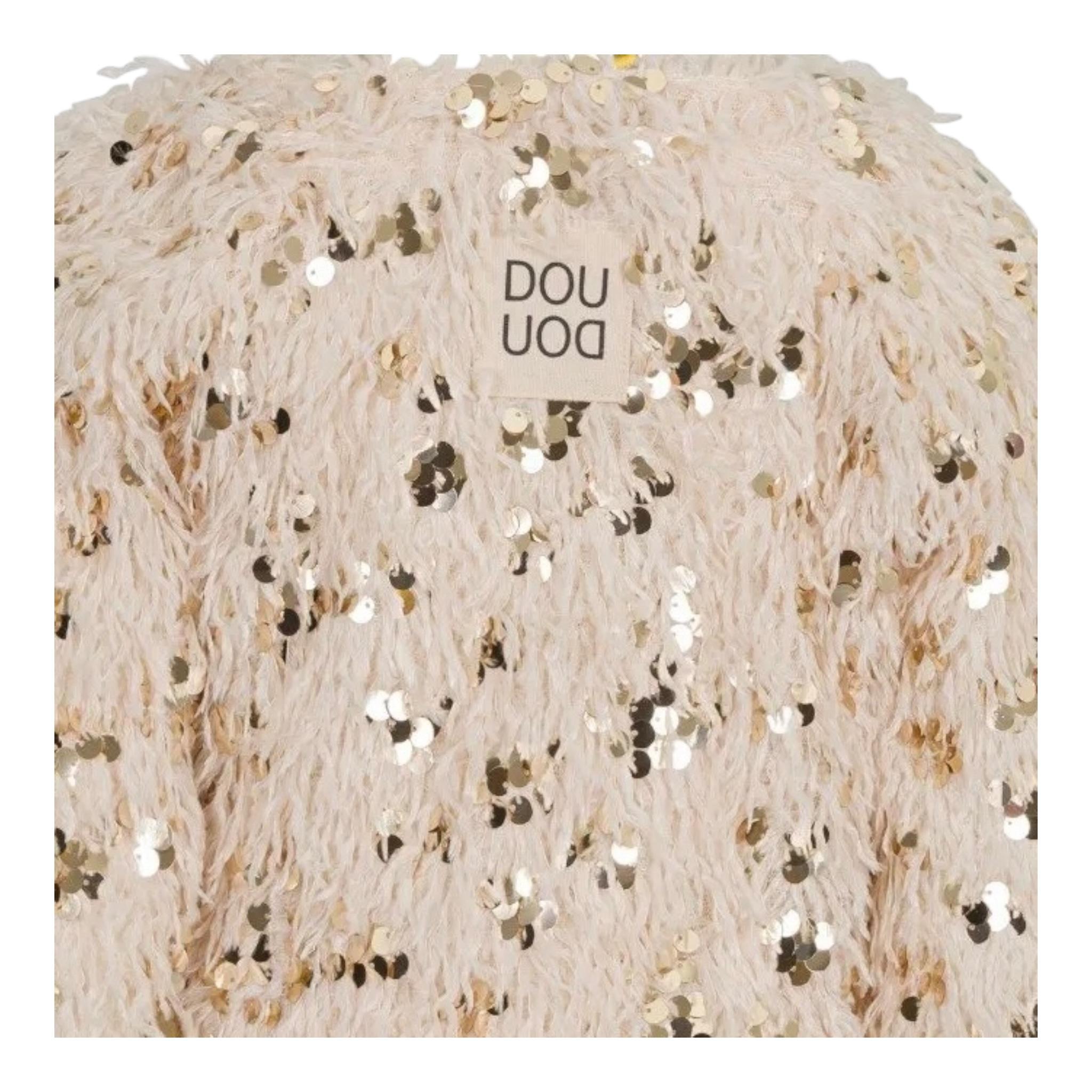 Dou Dou Cardigan Tinta Unita con Paillettes E Piume per Bambina DW2A44 BEIGE DOU DOU 