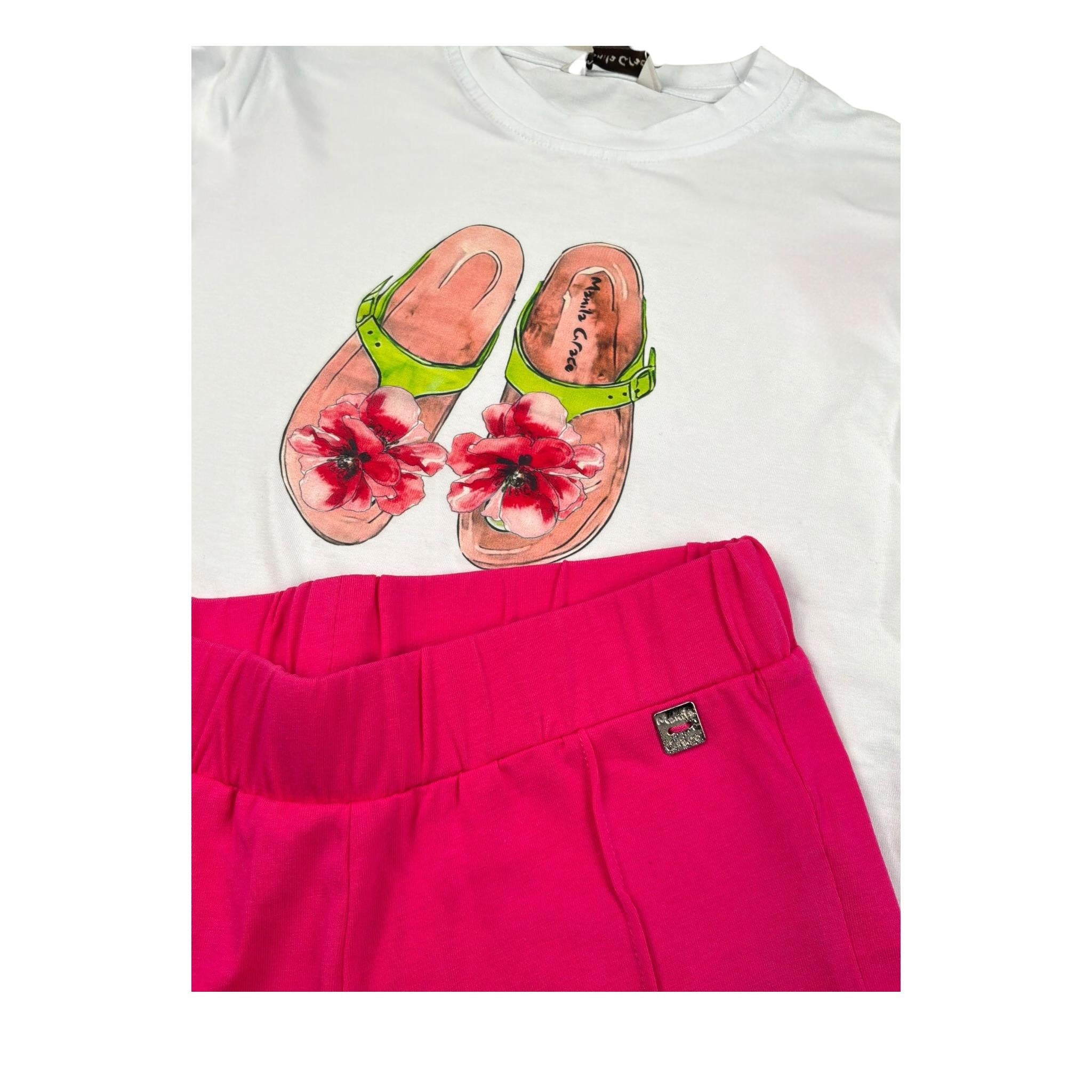 Manila Grace Complet 2 Pezzi T-Shit-Leggins per Neonata 419DMBS25 BIANCO/FUXIA MANILA GRACE 