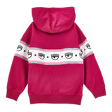 Chiara Ferragni Felpa Tinta Unita Con Zip Cappuccio E Stampa Fuxia Per Neonata