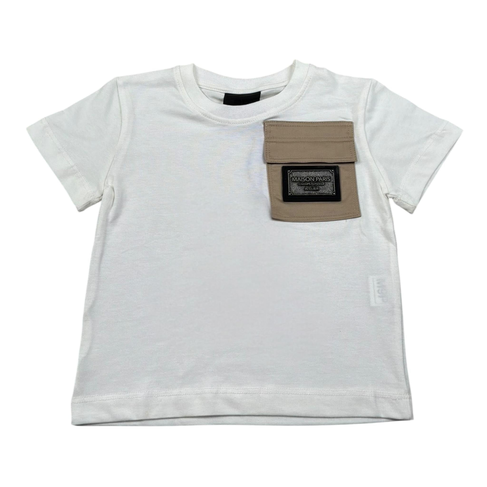 Maison 9 Paris T-Shirt Girocollo Tinta Unita con Tasca per Neonato C900100 BIANCO MAISON 9 PARIS 