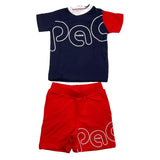 Cesare Paciotti Completo 2 Pezzi T-Shirt-Bermuda Bicolore Blu/Rosso Per Neonato