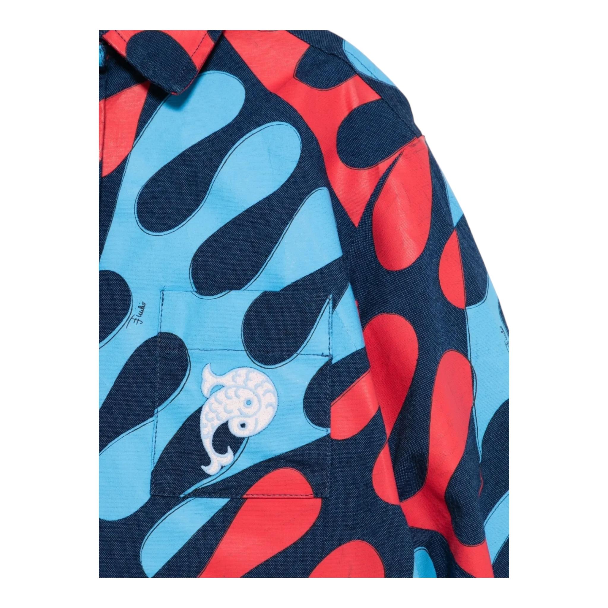 Emilio Pucci Camicia Tinta Unita con Fantasia per Bambina PW5A20 BLU EMILIO PUCCI 