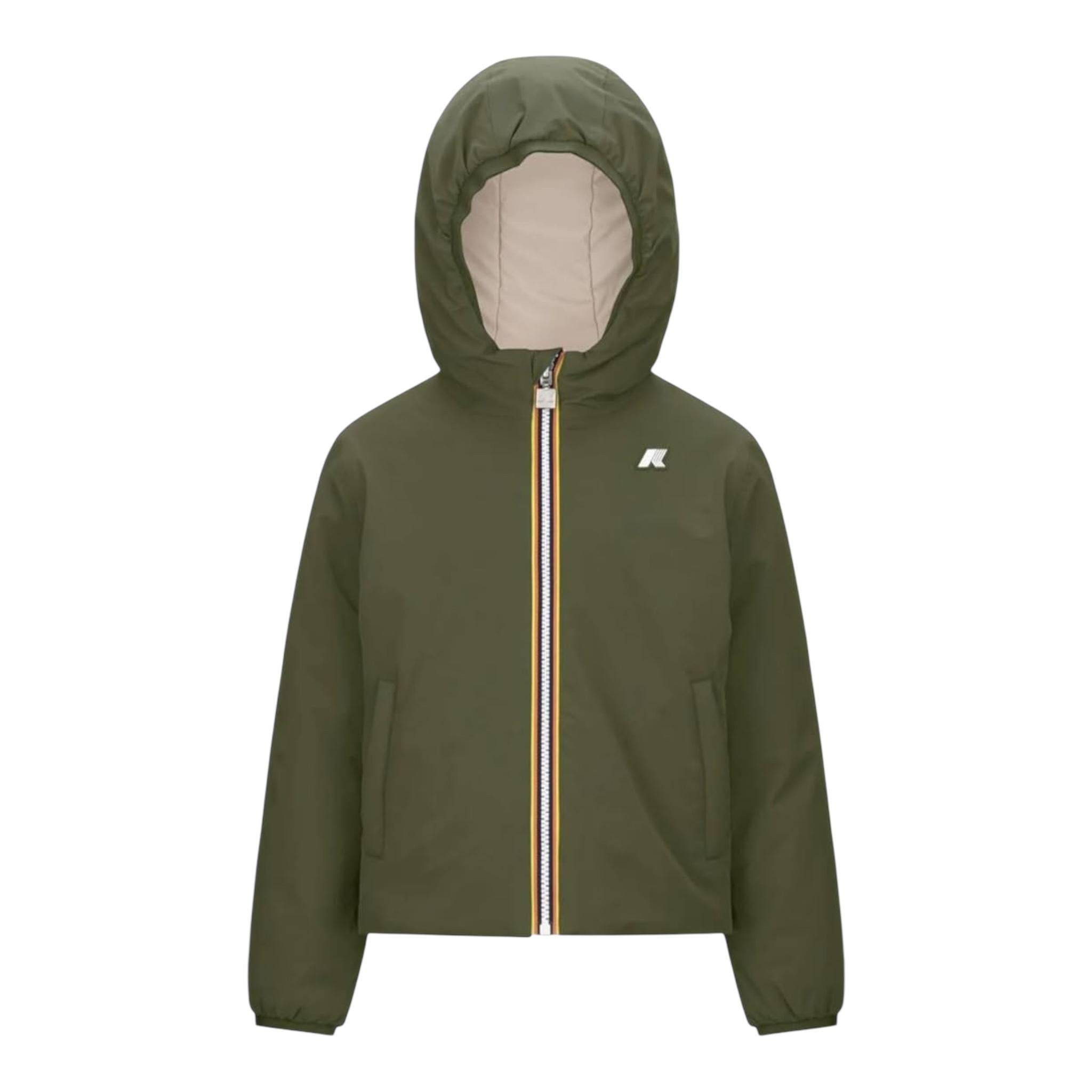 K-WAY giubbino reversibile bicolore con cappuccio Verde/beige per Bambino K71337WXX VERDE/BEIGE K-WAY 