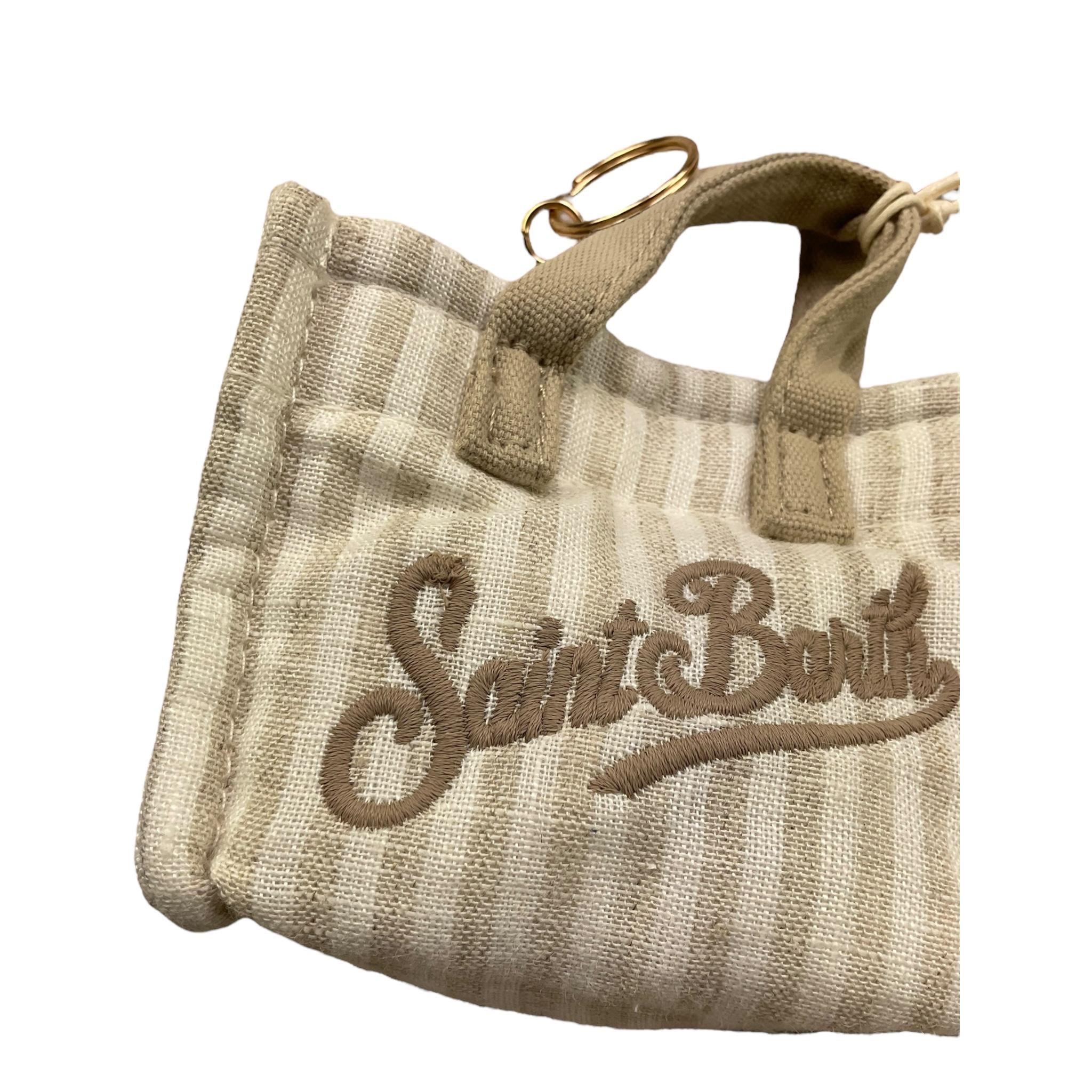 Saint Barth Ciondolo Mini Borsa Fantasia A Righe con Logo per Bambina KEYB002 BEIGE/BIANCO SAINT BARTH 