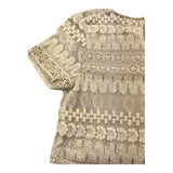 Alice Pi Camicia Mezza Manica Tinta Unita con Ricami Beige per Bambina