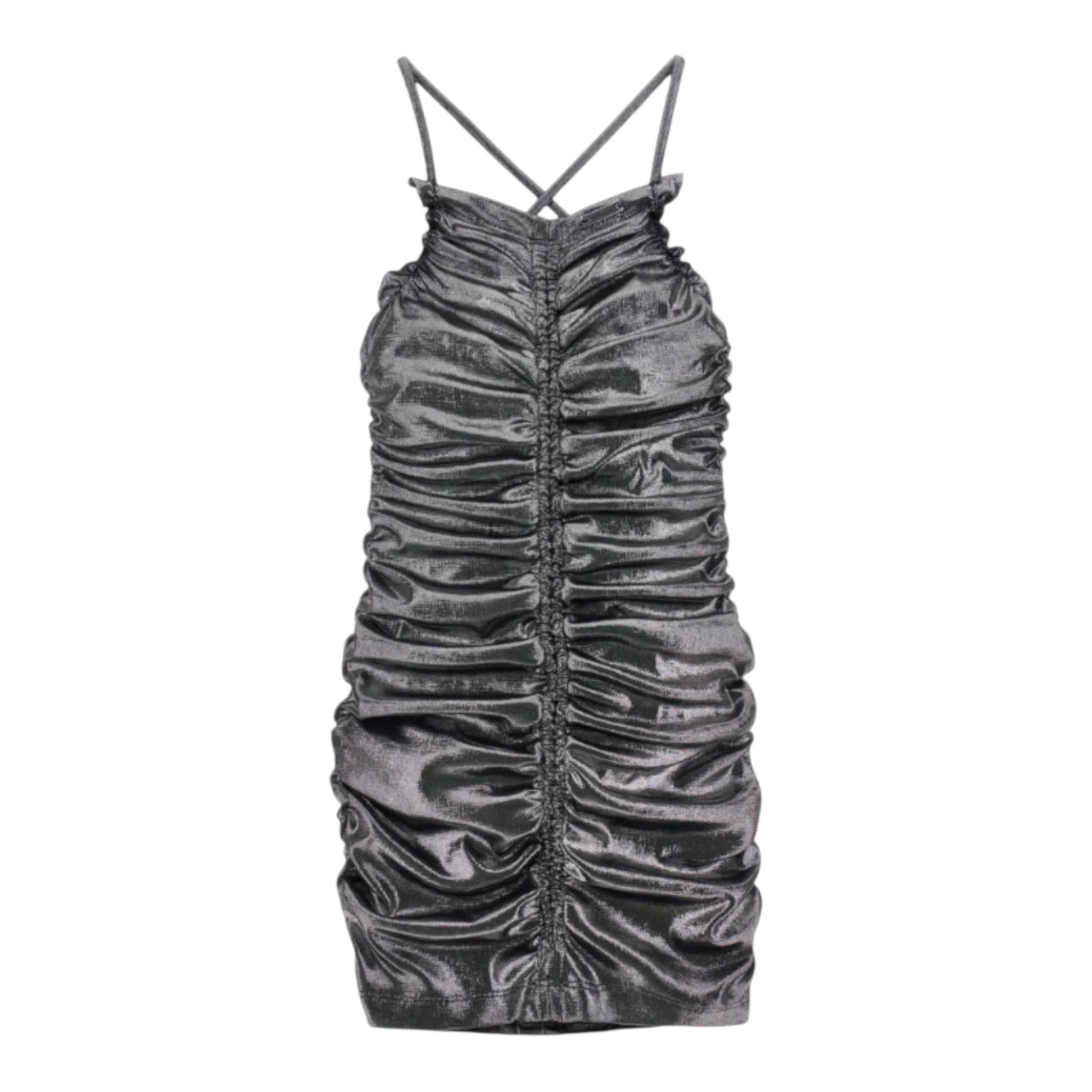 Monnalisa Abito Tinta Unita con Arriccio per Bambina 41E902 ARGENTO MONNALISA 