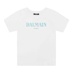 Balmain T-Shirt Girocollo Tinta Unita con Stampa Logo per Bambino BW8P21 BIANCO BALMAIN 
