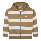 Boss Felpa Bicolore In Maglia Con Fantasia A Righe Zip E Cappuccio Bianco/Beige Per Bambino