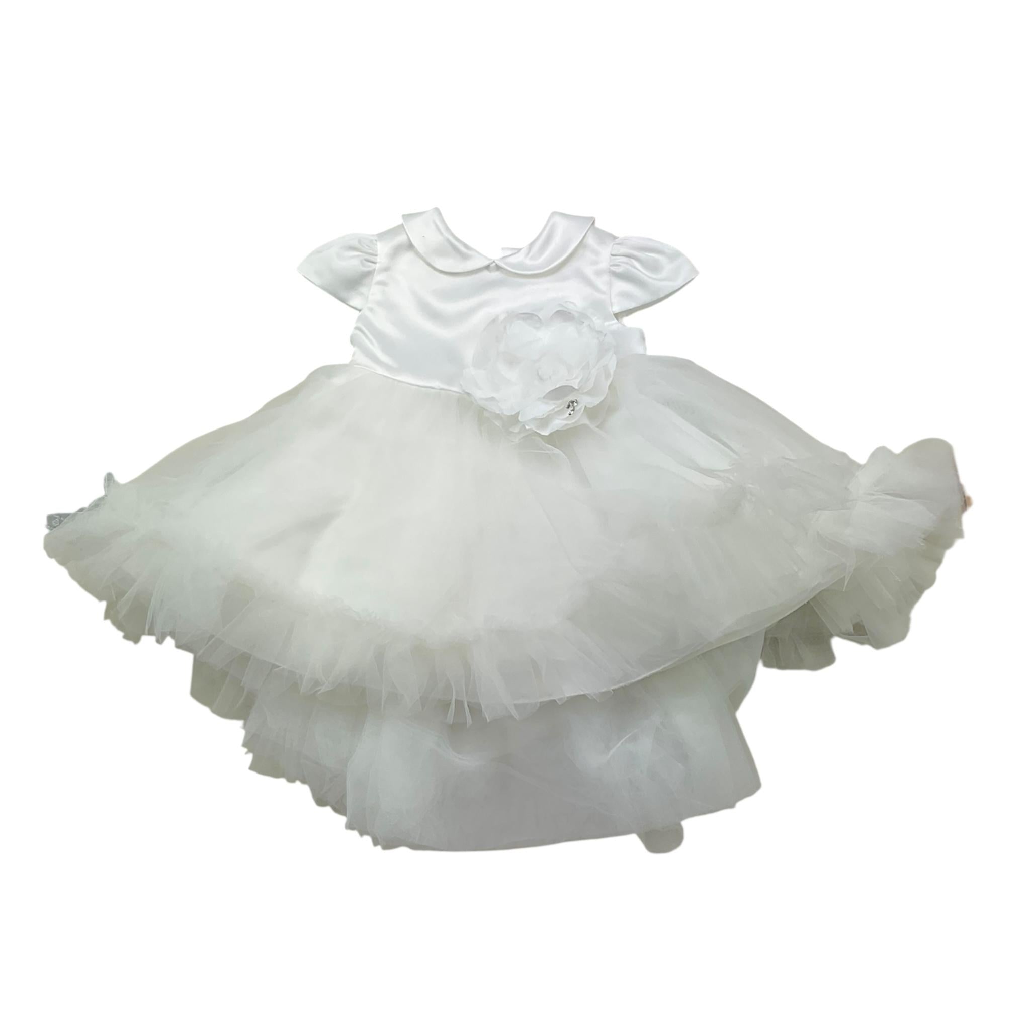 PETIT abito cerimonia tinta unita con tulle Bianco per Neonata S2016227 BIANCO PETIT 