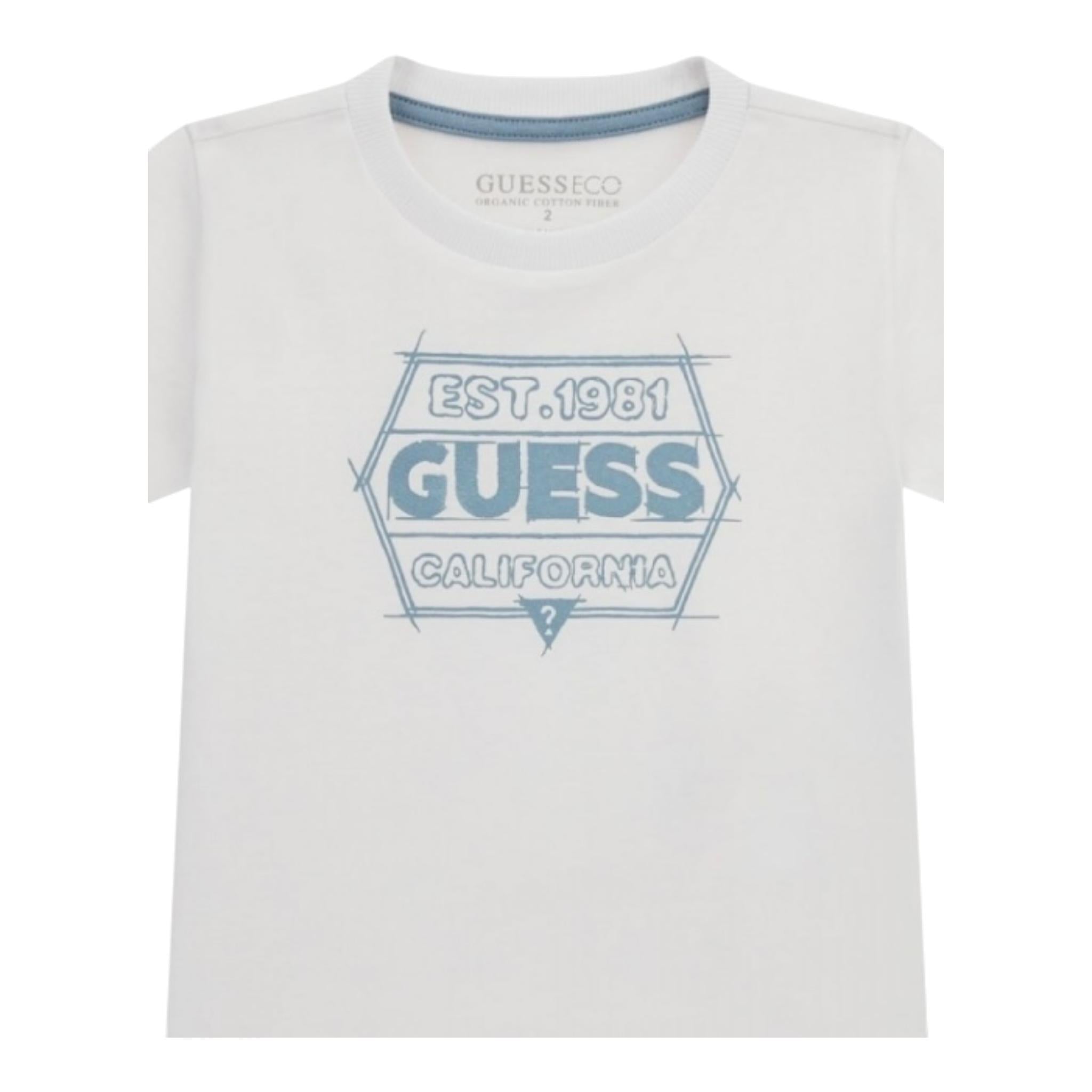 Guess T-Shirt Girocollo Tinta Unita con Stampa per Bambino N5RI25K8HM4 BIANCO GUESS 