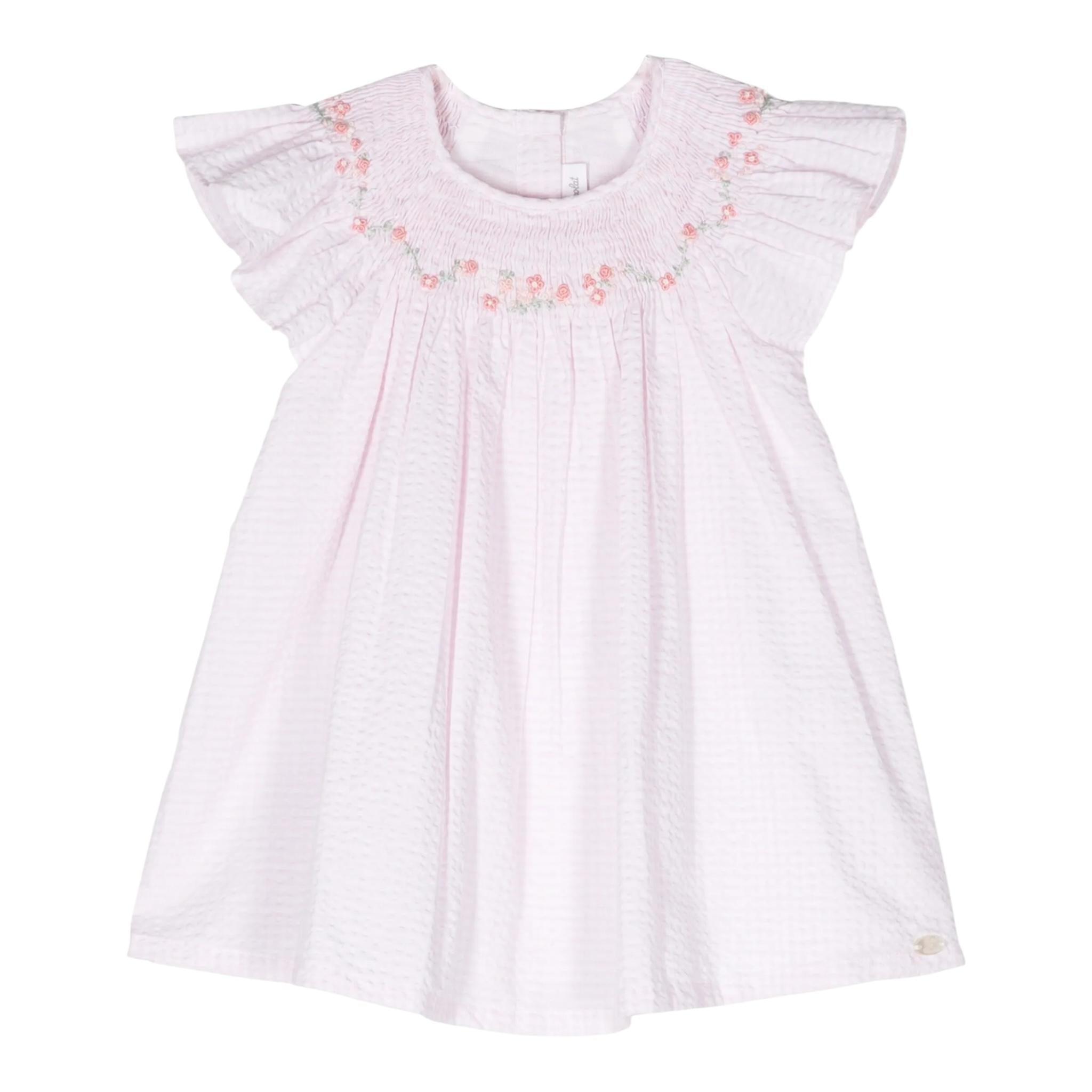 abito mezza manica fantasia quadretti e ricami fiori RBE11 ROSA TARTINE ET CHOCOLAT 