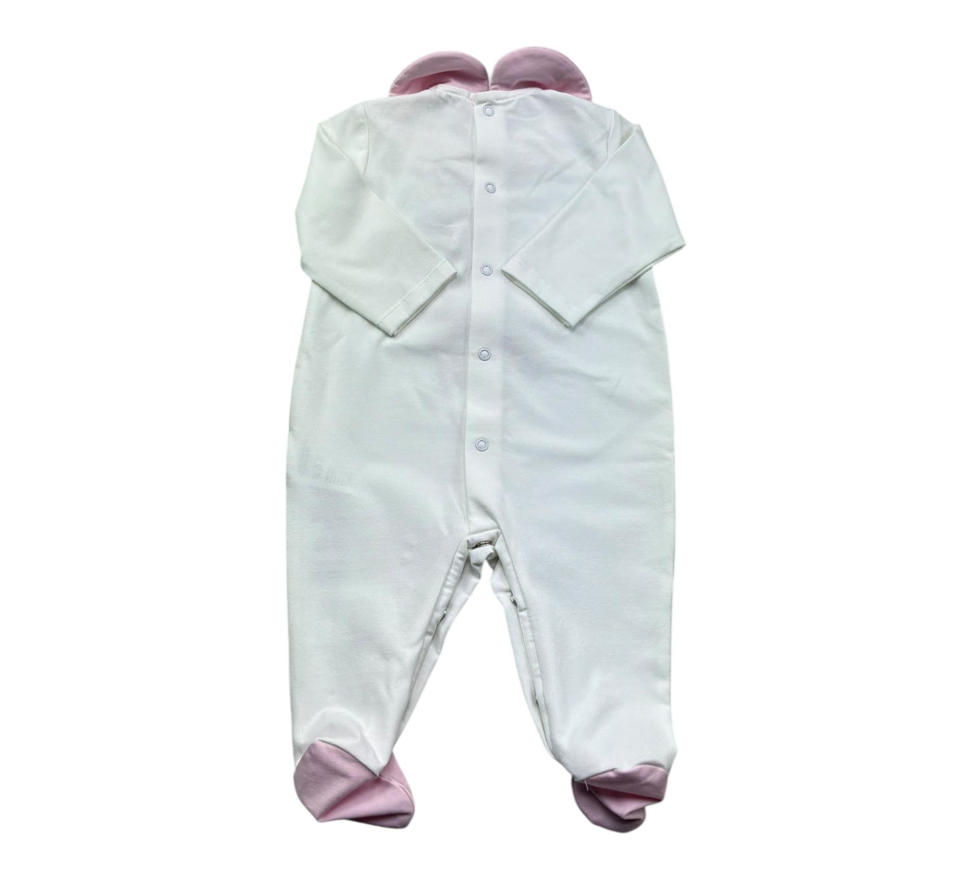 Le Bebe Tutina Manica Lunga Tinta Unita con Colletto E Stampa In Contrasto per Neonata LBG6263 BIANCO LE BEBE 