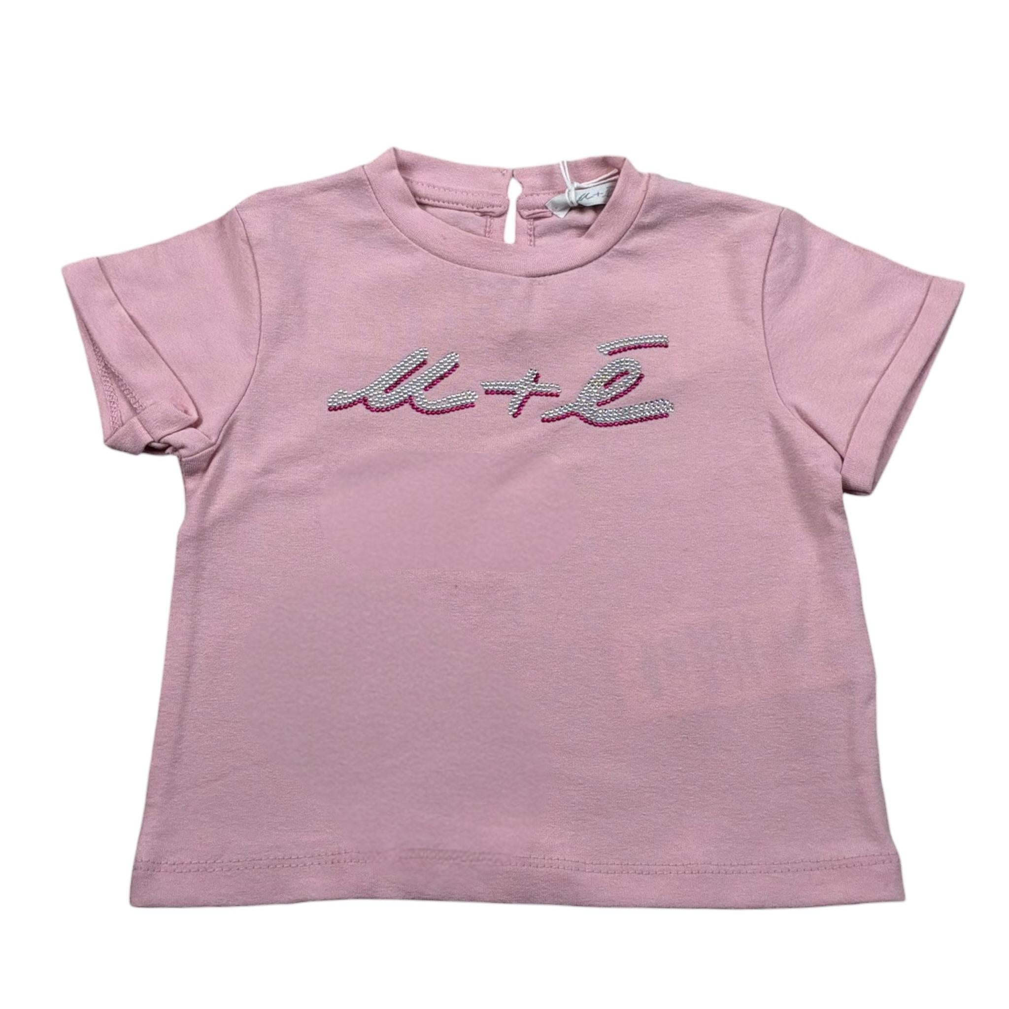 M+E' T-Shirt Girocollo Tinta Unita con Stampa per Neonata UE1405 ROSA M+E' 