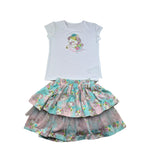 Daga Collection Completo Gonna-T-Shirt Tinta Unita con Stampa Unicorno per Bambina M10086 BIANCO DAGA COLLECTION 