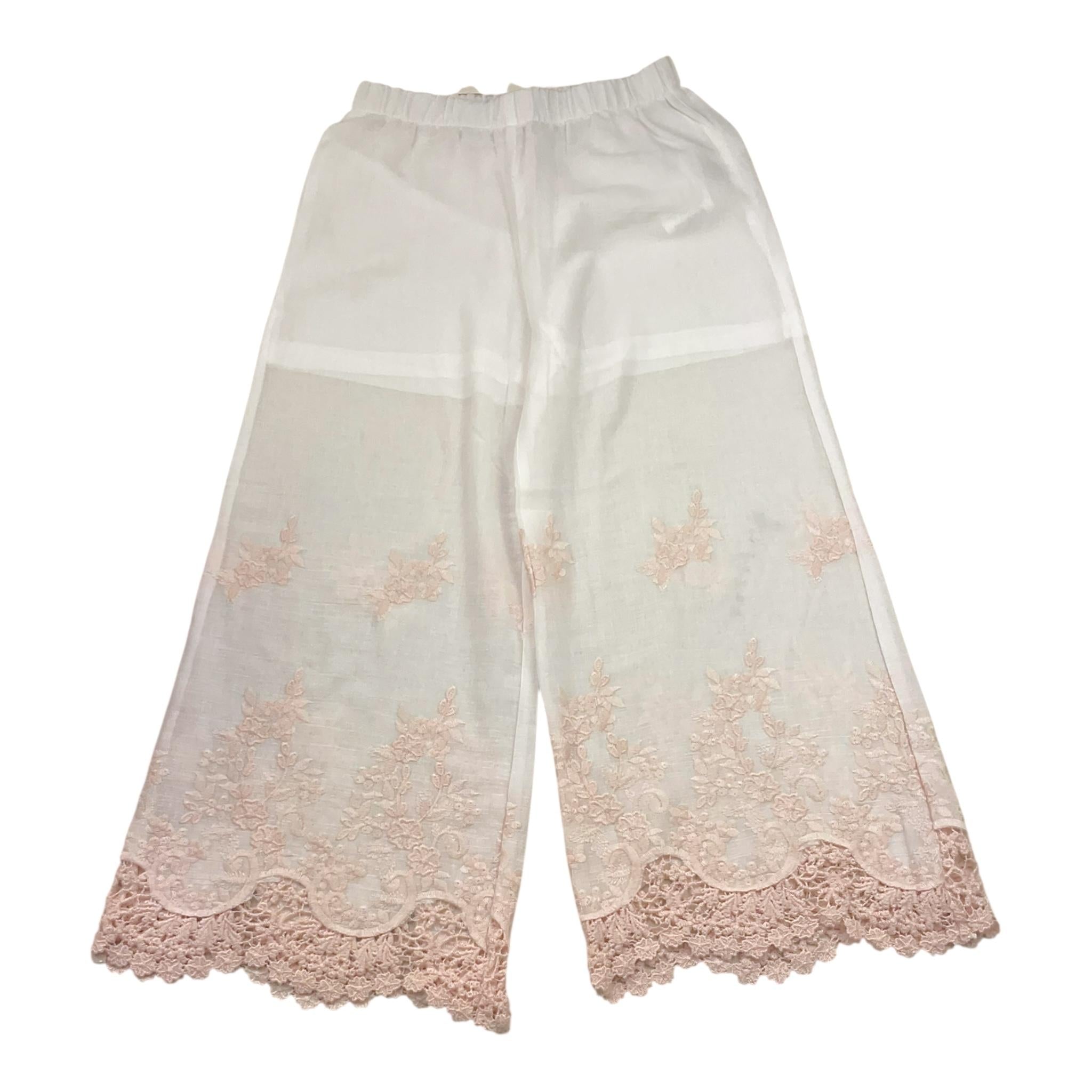 Caffe' D'Orzo Pantalone Tinta Unita con Ricami per Bambina ZW6B30 BIANCO CAFFE' D'ORZO 