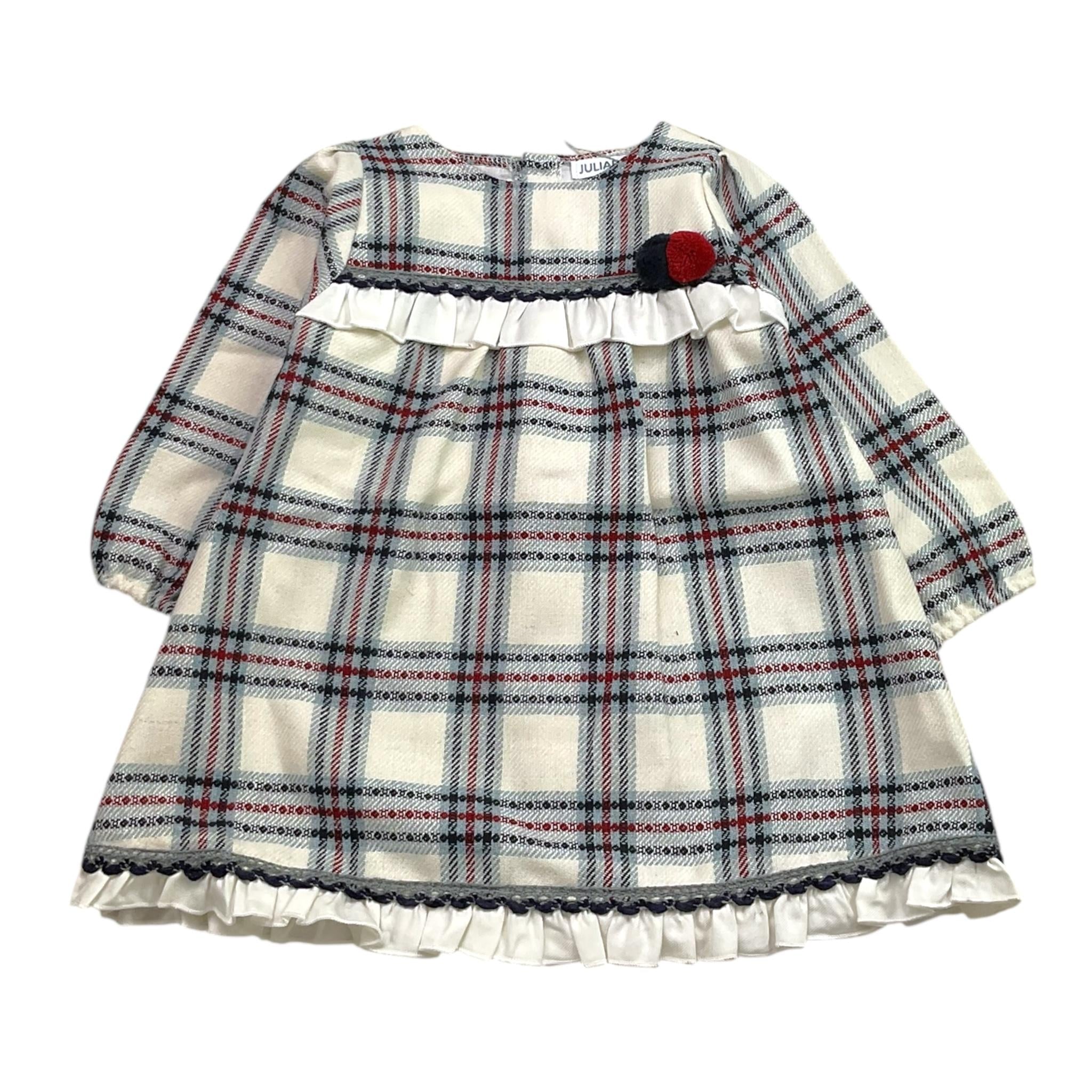 JULIANA abito tinta unita con fantasia a quadri e colletto Bianco per Neonata 24660X BIANCO JULIANA 