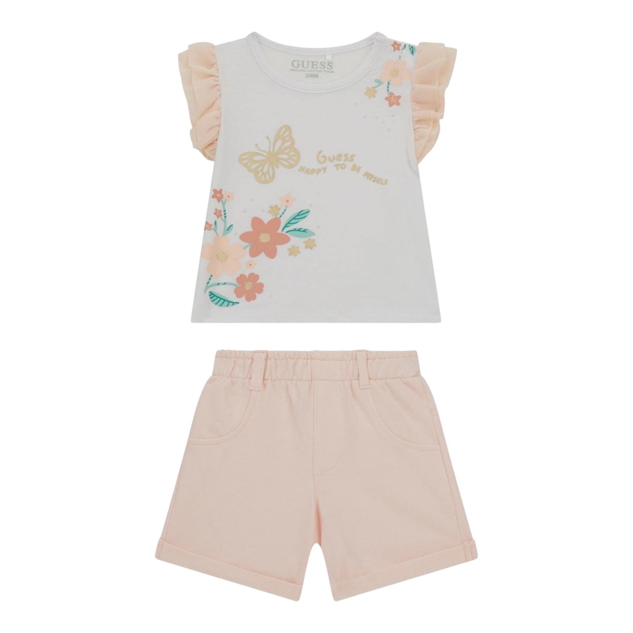 Guess Completo 2 Pezzi T-Shirt-Short Bicolore per Neonata A5RG14K6YW4 BIANCO/ROSA GUESS 