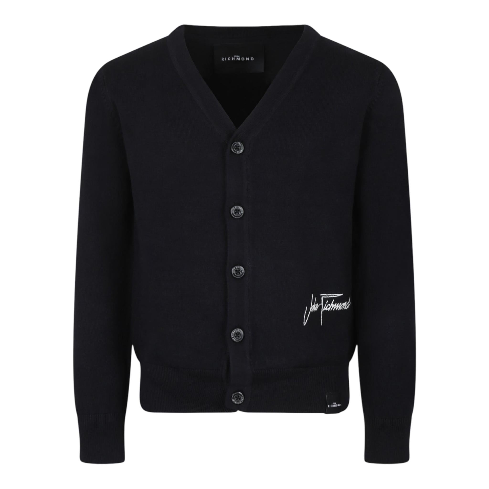 JOHN RICHMOND cardigan tinta unita con logo Nero per Bambino RBA24067CD NERO JOHN RICHMOND 