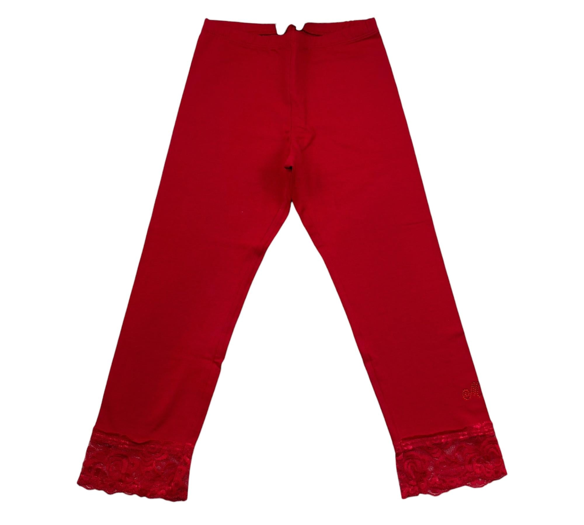 Monnalisa Leggins Tinta Unita con Ricami per Bambina 117402A1 ROSSO MONNALISA 