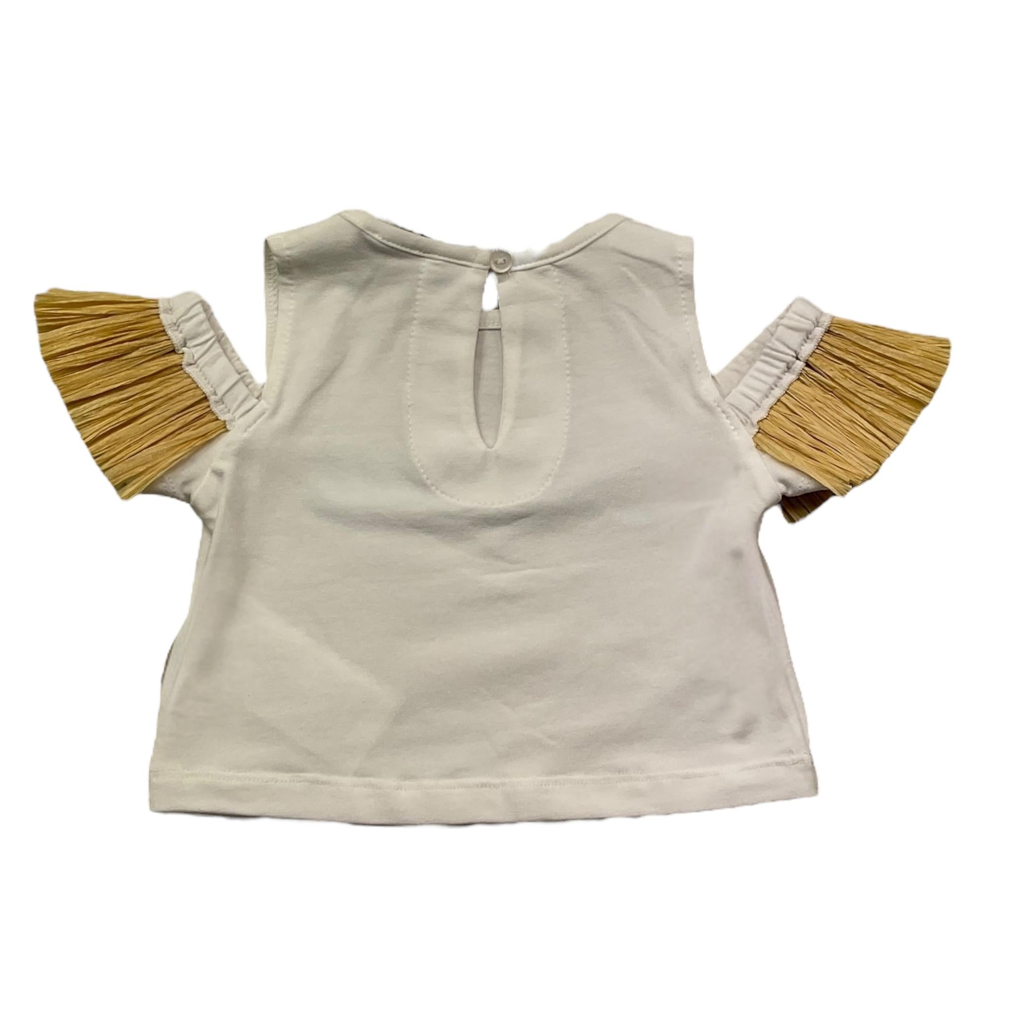 Miss Grant T-Shirt Girocollo Tinta Unita con Scollo Sulle Spalle E Maniche In Paglia per Bambina MG1328 BIANCO MISS GRANT 