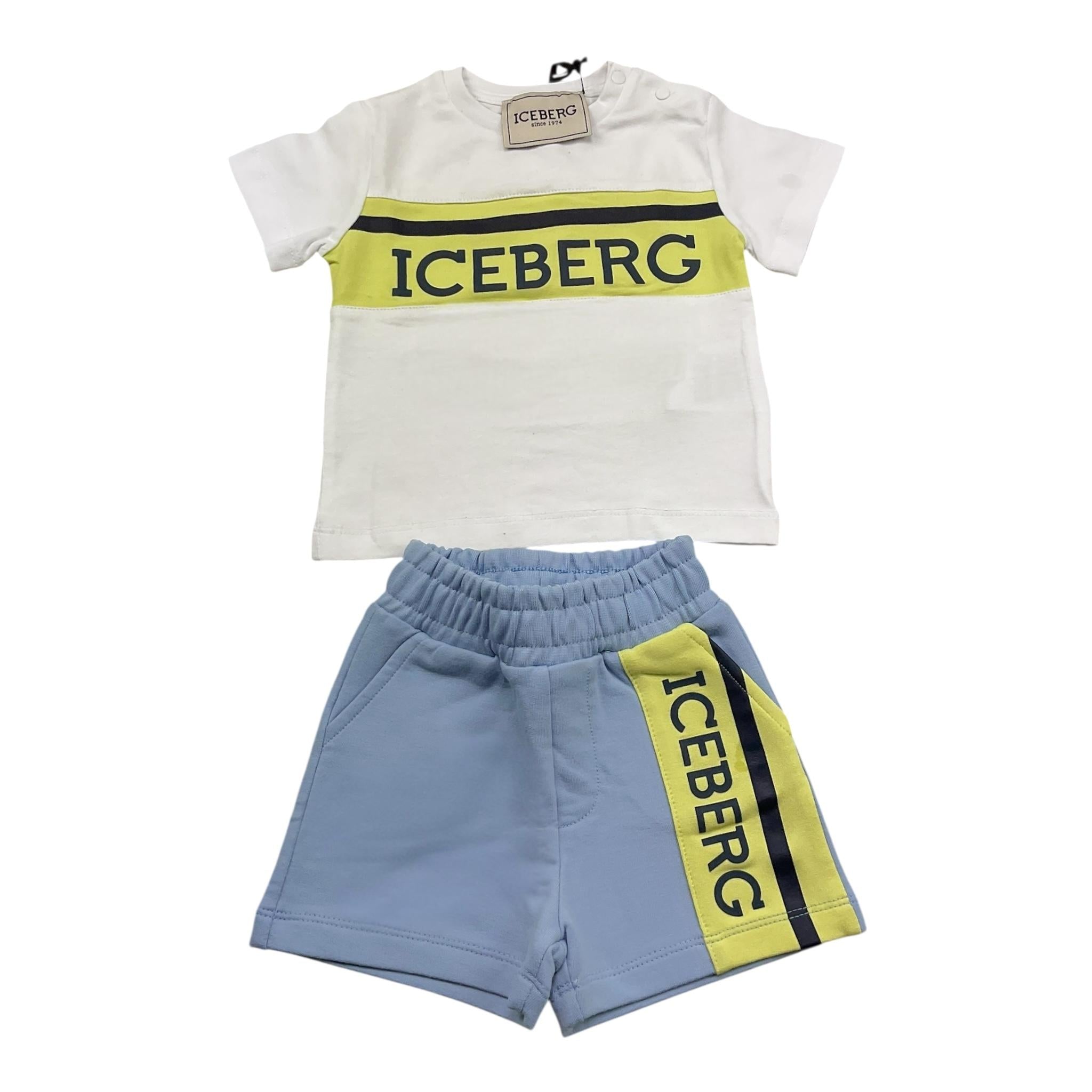 Iceberg Completo 2 Pezzi Bicolore T-Shirt-Bermuda per Neonato CMBICE5104B BIANCO/AZZURRO ICEBERG 