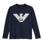 EMPORIO ARMANI shirt girocollo tinta unita con stampa Blu per Bambino 6D4DJ44 BLU EMPORIO ARMANI 