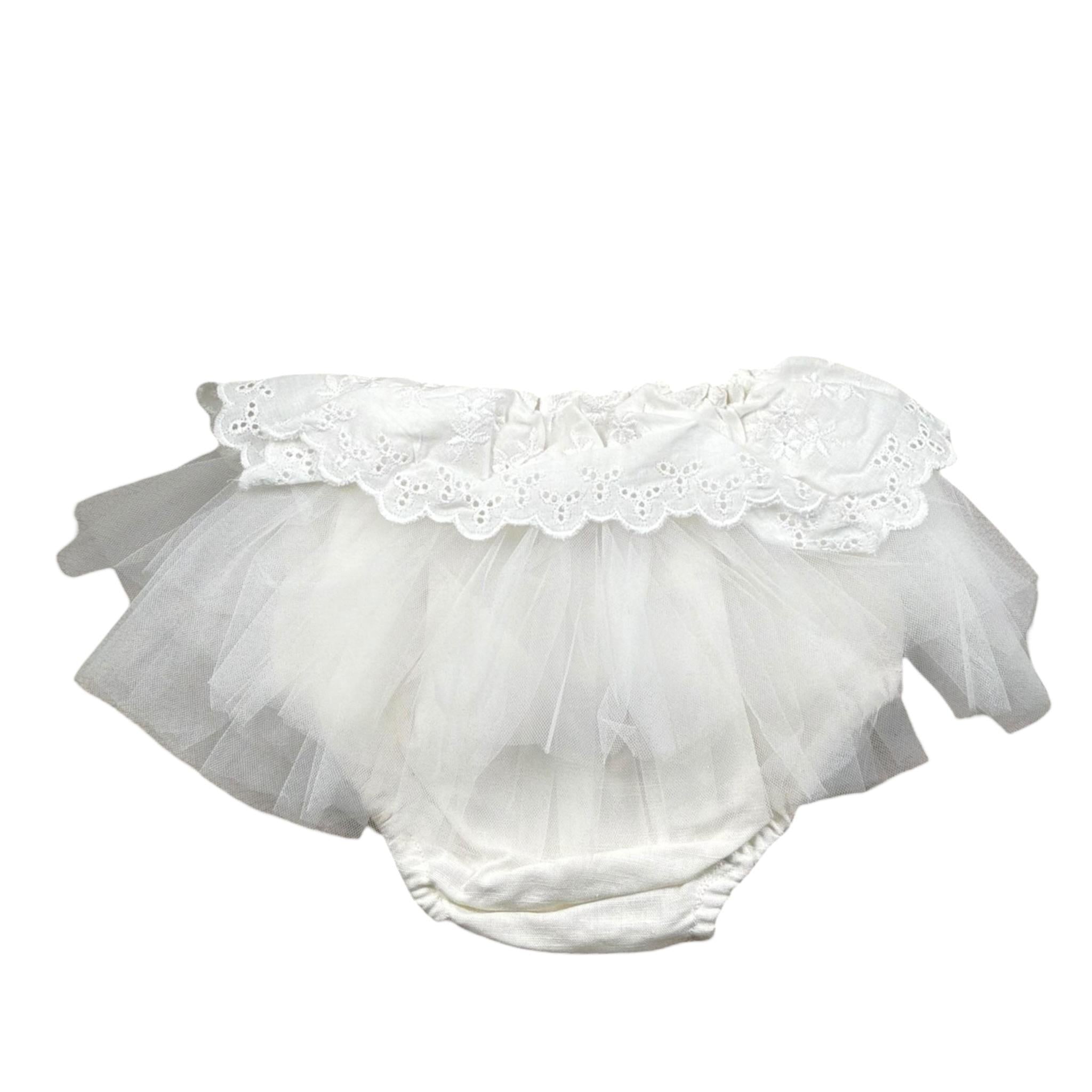 Seerose Completo 2 Pezzi Coulotte Tinta Unita con Tulle-Body per Neonata 362 BIANCO SEEROSE 