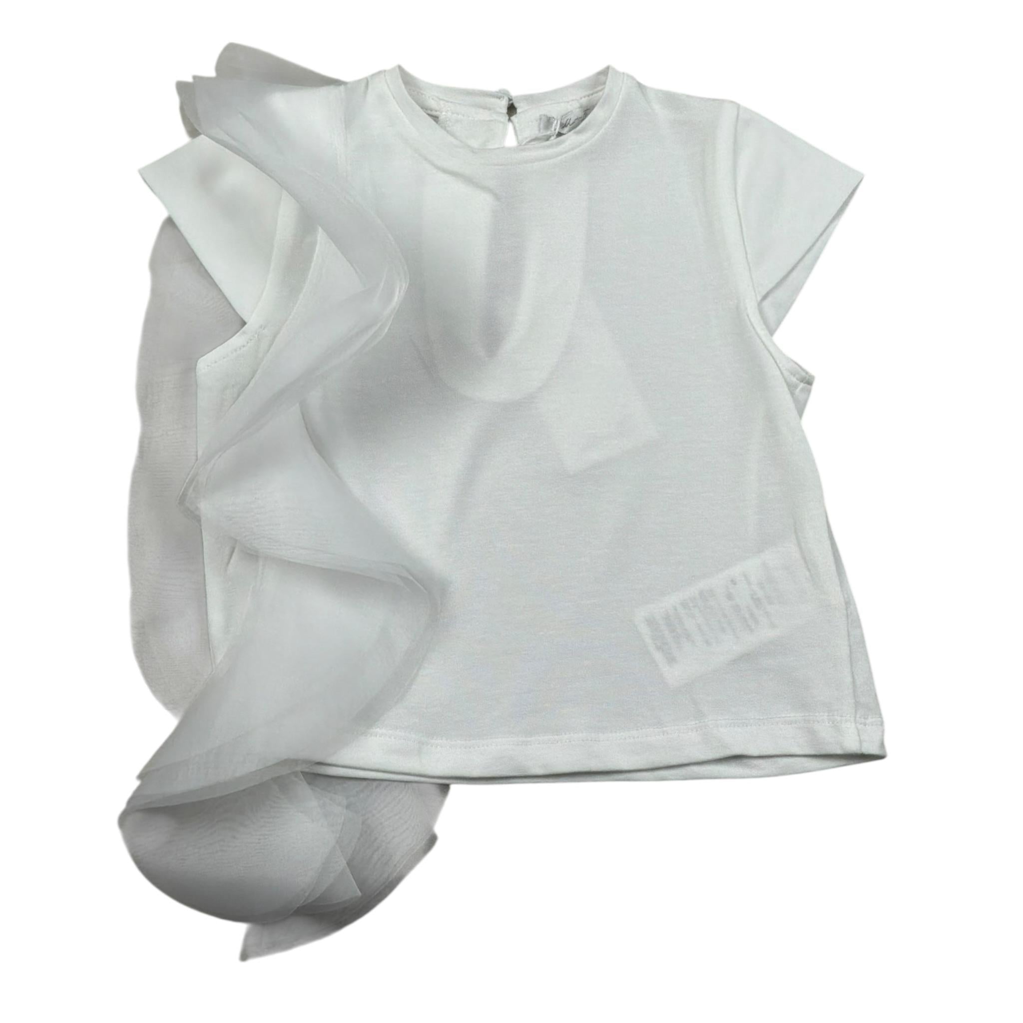 M+E' T-Shirt Girocollo tinta unita con Tulle Bianco per Bambina UE1768X BIANCO M+E' 