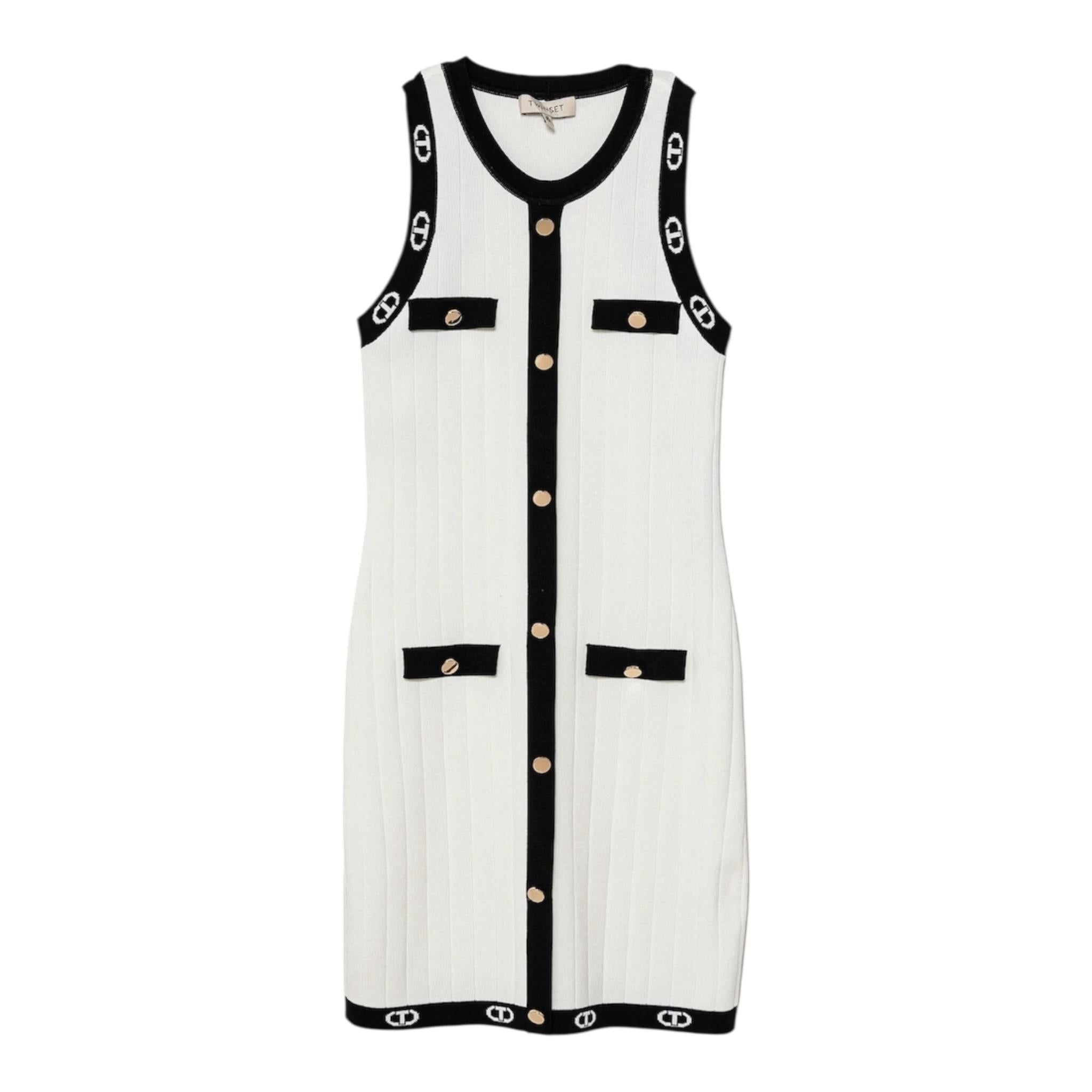 Twinset Abito Bicolore Giromanica con Logo per Bambina 251GJ3QW5 BIANCO TWINSET 