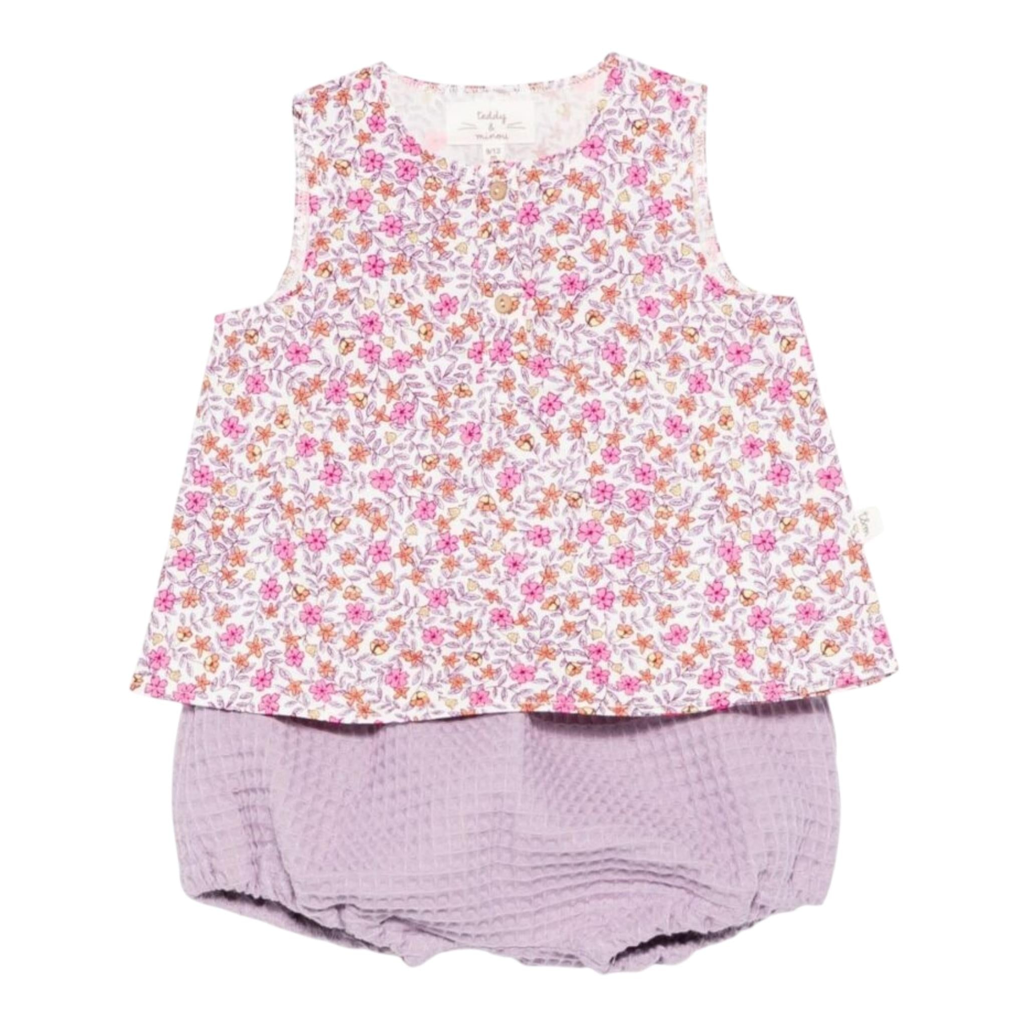 Teddy E Minou Completo 2 Pezzi Camicia-Culotte per Neonata E25CP045C4131 LILLA TEDDY E MINOU 