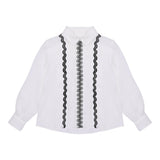 Vicolo Camicia Manica Lunga Tinta Unita Con Ricami In Contrasto Bianco Per Neonata