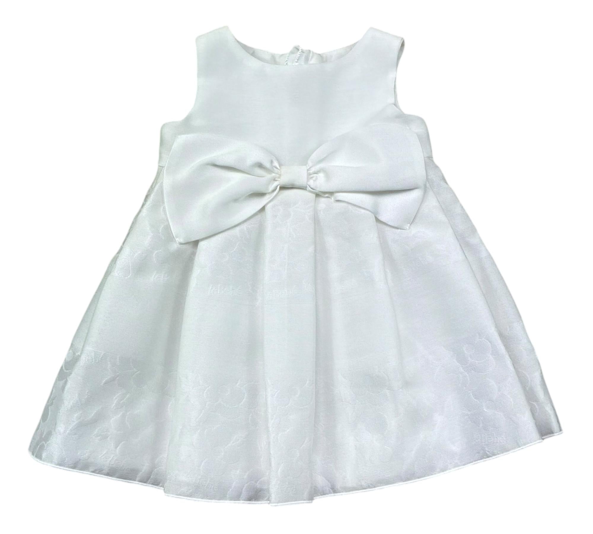 Le Bebe Abito Giromanica Tinta Unita con Fiocco per Neonata LBG0870 BIANCO LE BEBE 
