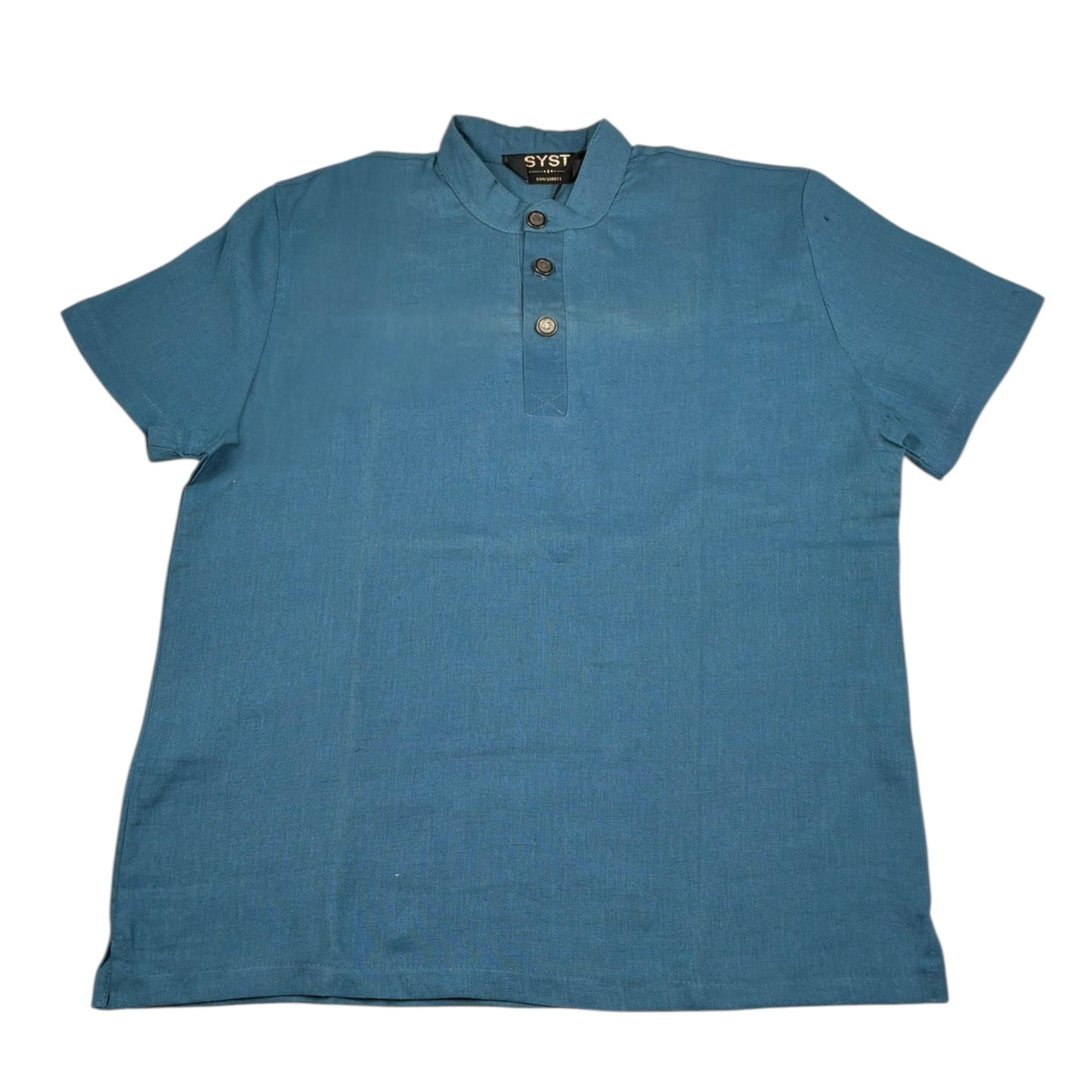 Syst Camicia Mezza Manica Tinta Unita Collo Coreano per Bambino 9824 BLU SYST 