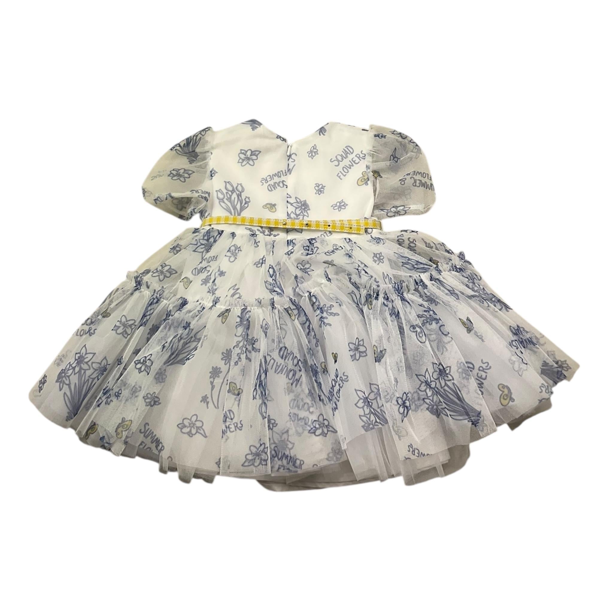 Monnalisa Abito Mezza Manica Tinta Unita Tulle per Neonata 319907 BIANCO MONNALISA 