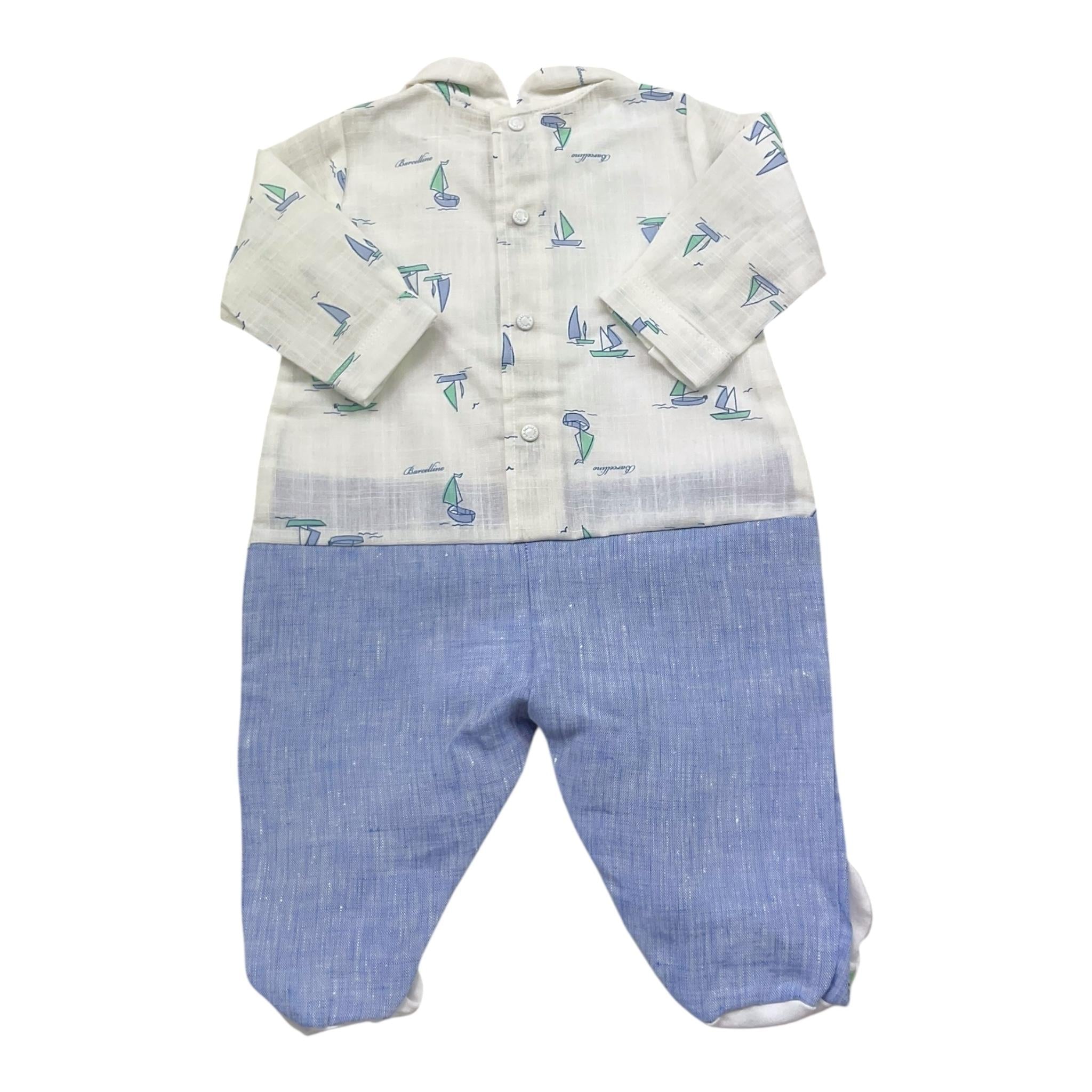 Barcellino Tutina Bicolore con Fantasia Barche per Neonato 100401 BIANC/AZZURRO BARCELLINO 