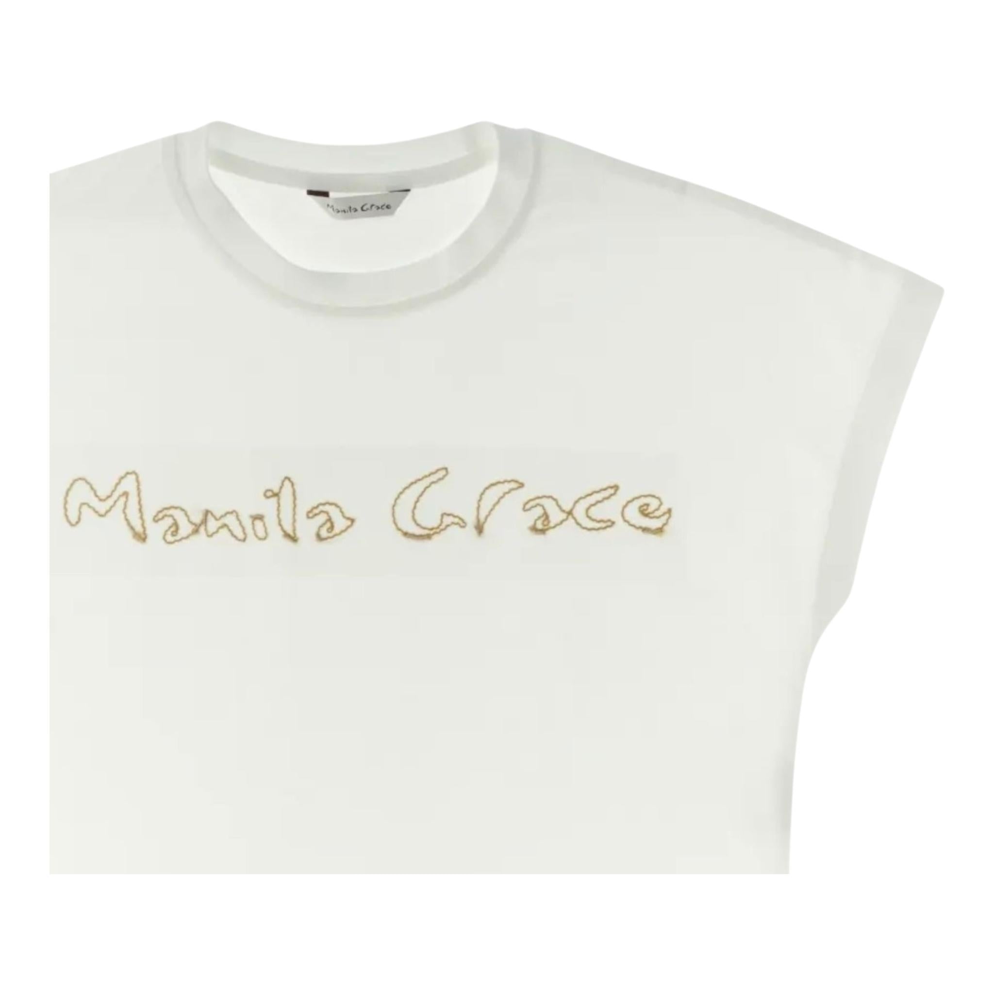 Manila Grace T-Shirt Tinta Unita con Stampa per Bambina 250TMJS25 BIANCO MANILA GRACE 