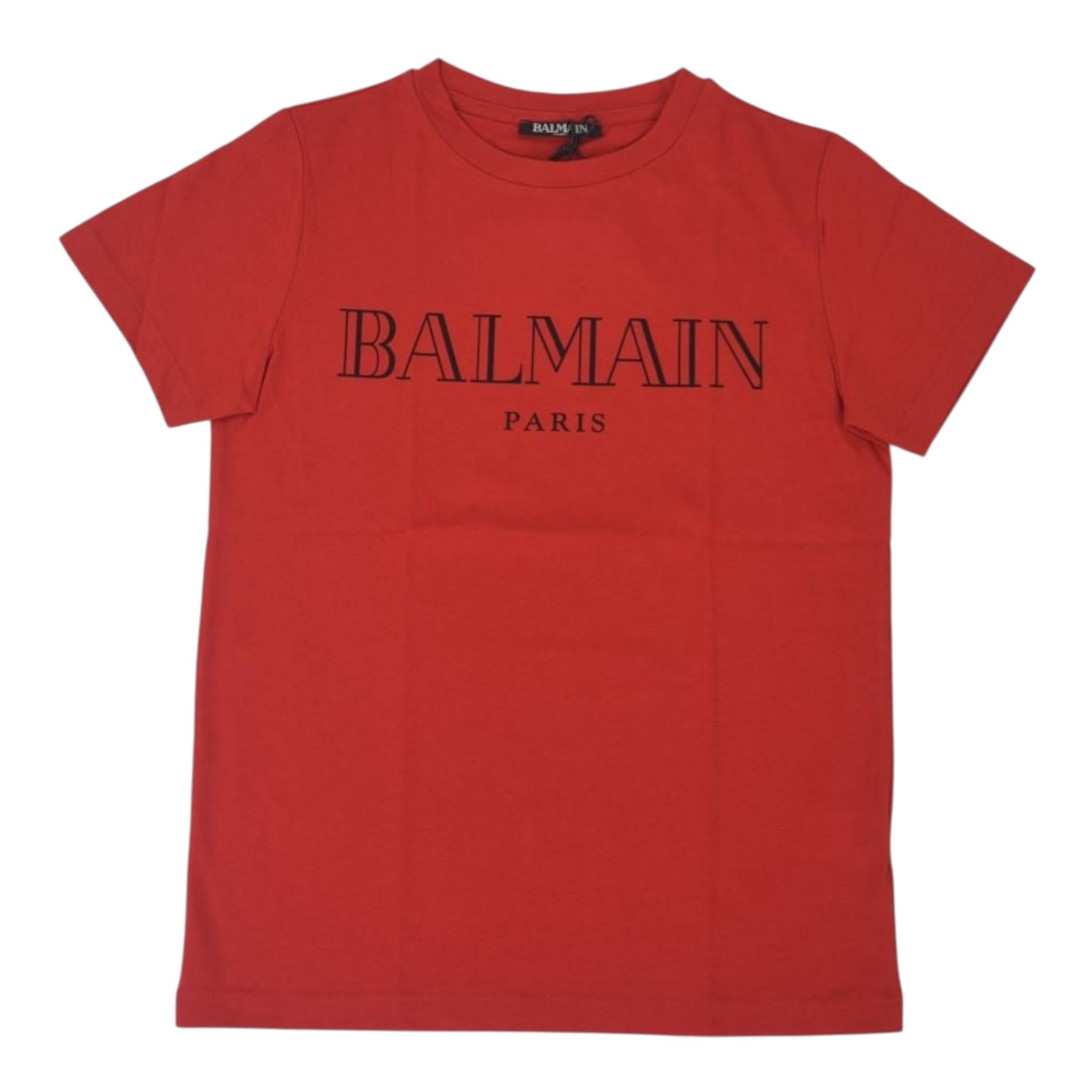 Balmain T-Shirt Girocollo Tinta Unita con Stampa per Neonato BV8581 ROSSO BALMAIN 