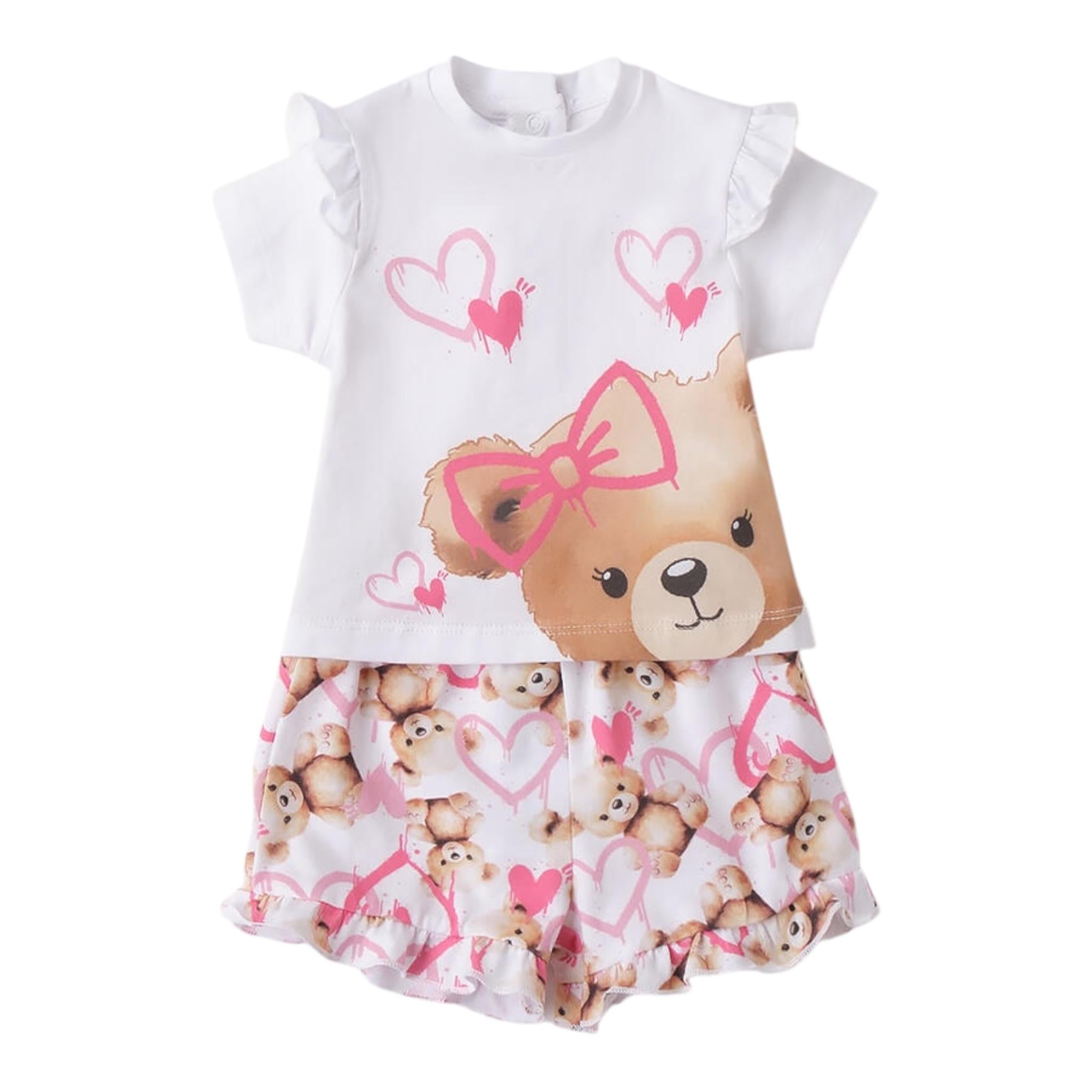 Mini Banda Completo 2 Pezzi Short-T-Shirt per Neonata 3B753 BIANCO MINI BANDA 