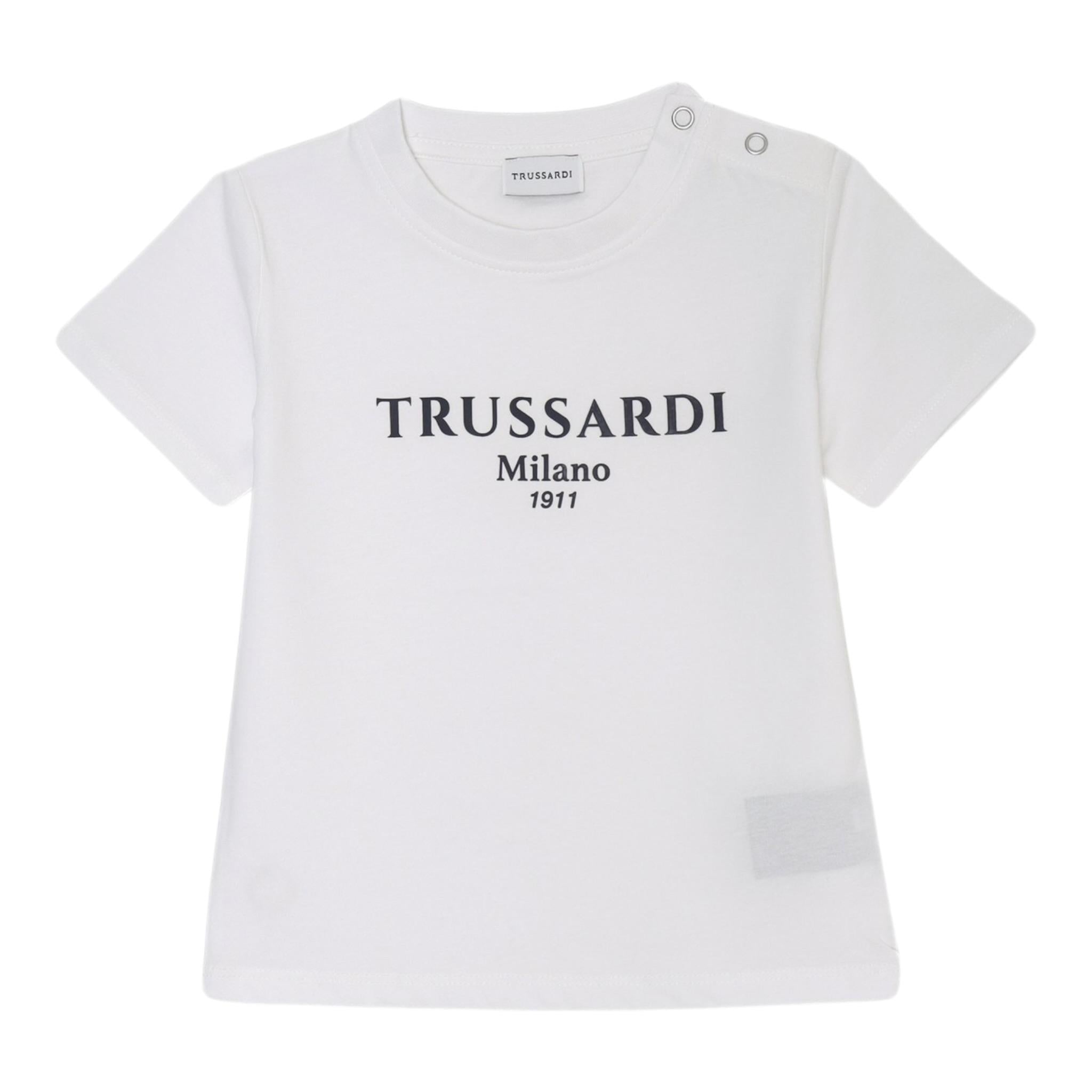 Trussardi T-Shirt Girocollo Tinta Unita con Stampa per Neonato TIP25011TSXXX BIANCO TRUSSARDI 
