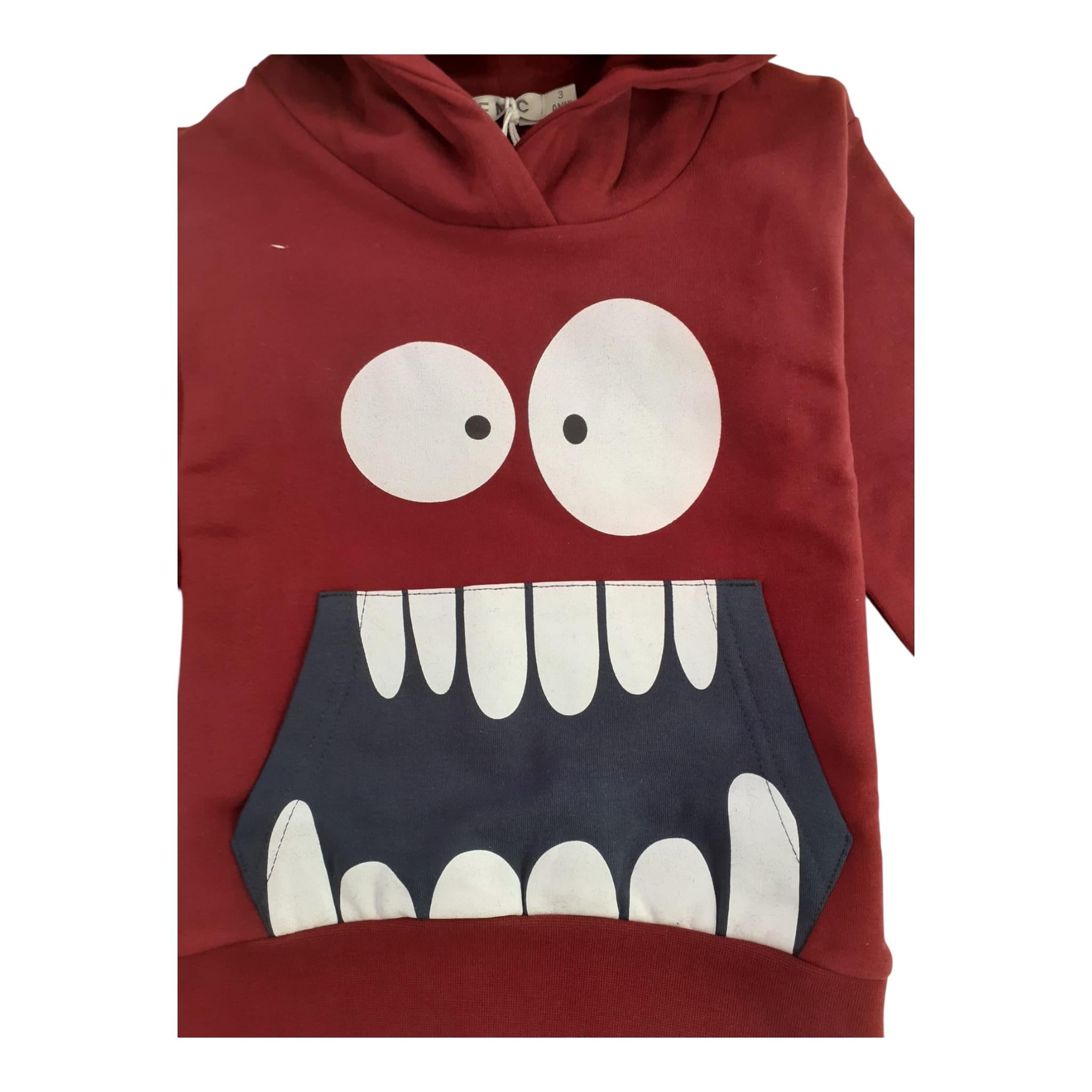 EMC felpa chiusa con cappuccio tinta unita con stapa in contrasto Bordeaux per Bambino CE2985 BORDEAUX EMC 