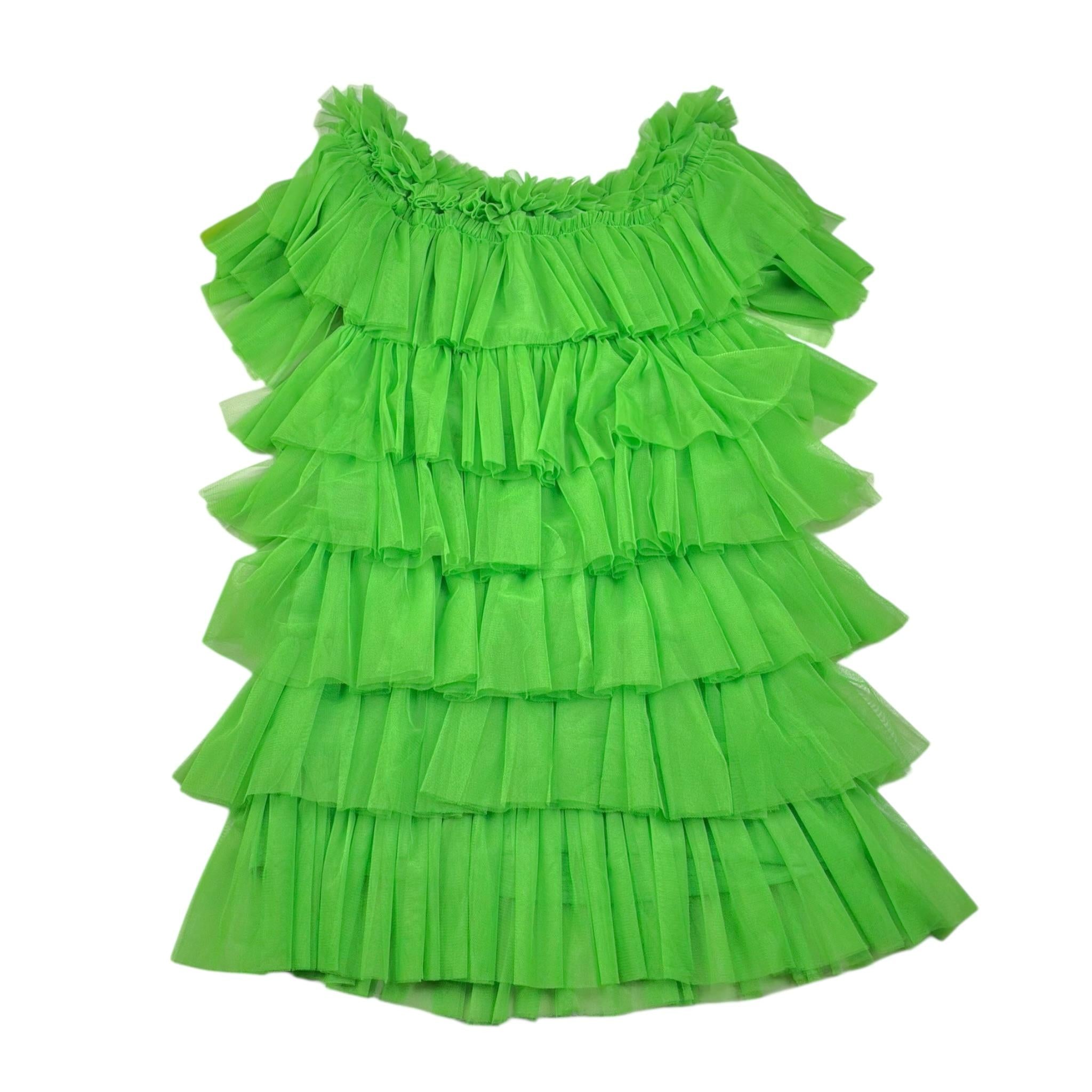 Y-Clu Abito Tinta Unita con Balze per Bambina Y19170 VERDE Y-CLU 