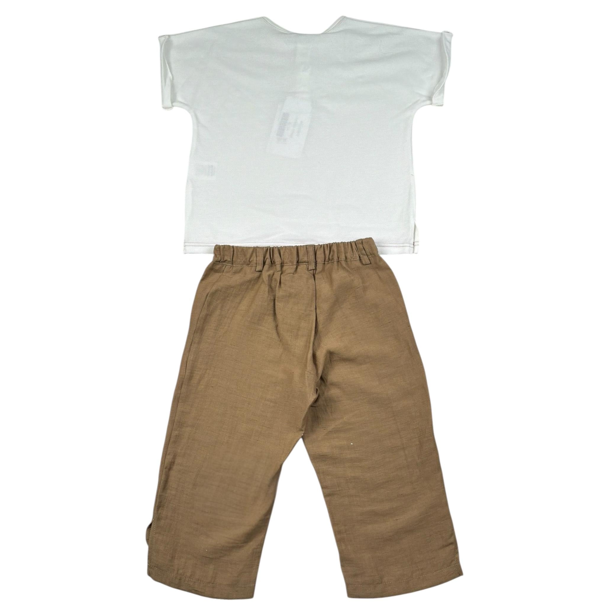 Barcellino Completo 2 Pezzi T-Shirt-Pantalone Bicolore per Bambina 120412 BIANCO/BEIGE BARCELLINO 