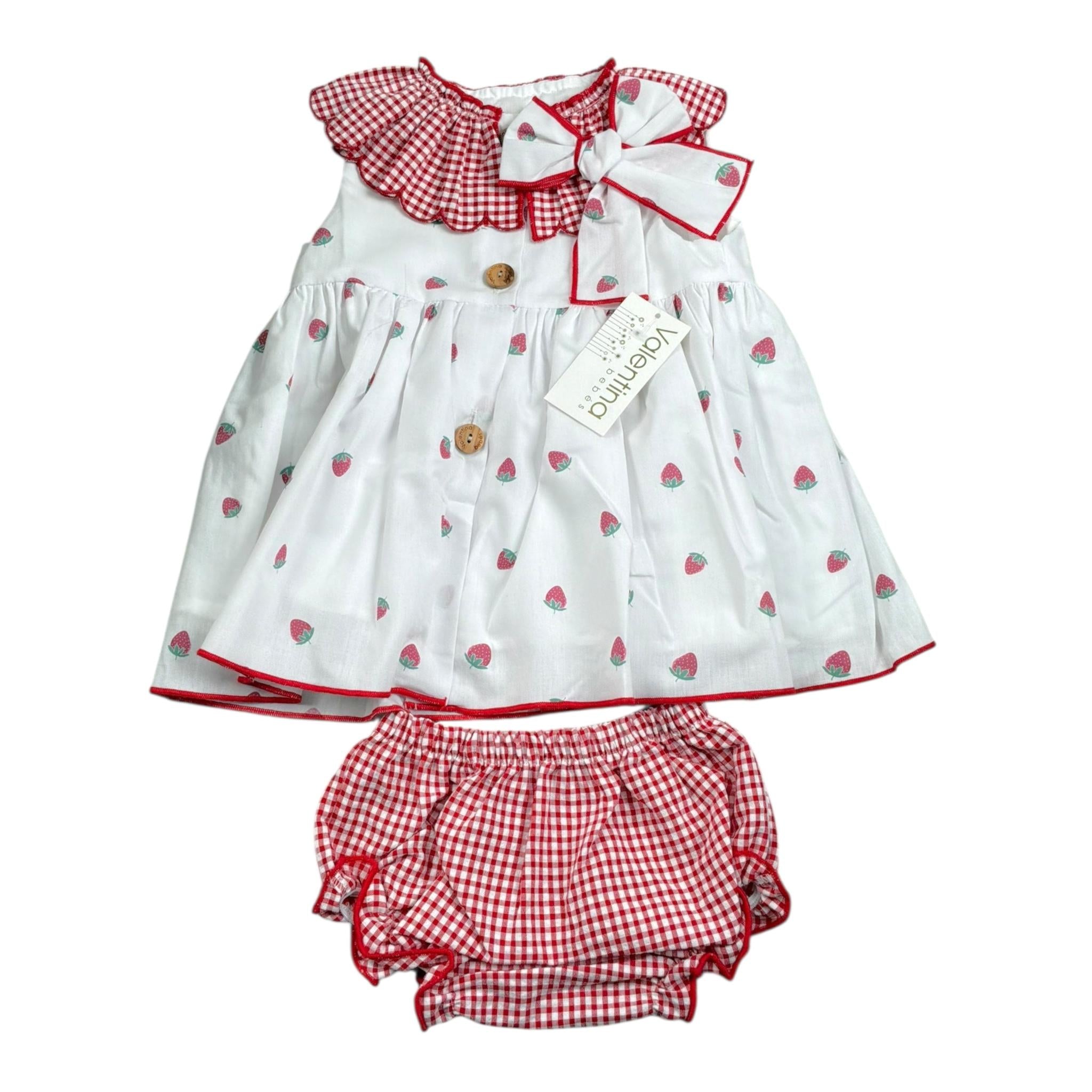 Valentina Bebes Set Abito-Coulotte Tinta Unita con Stampa Fragole per Neonata LOVE136 BIANCO VALENTINA BEBES 