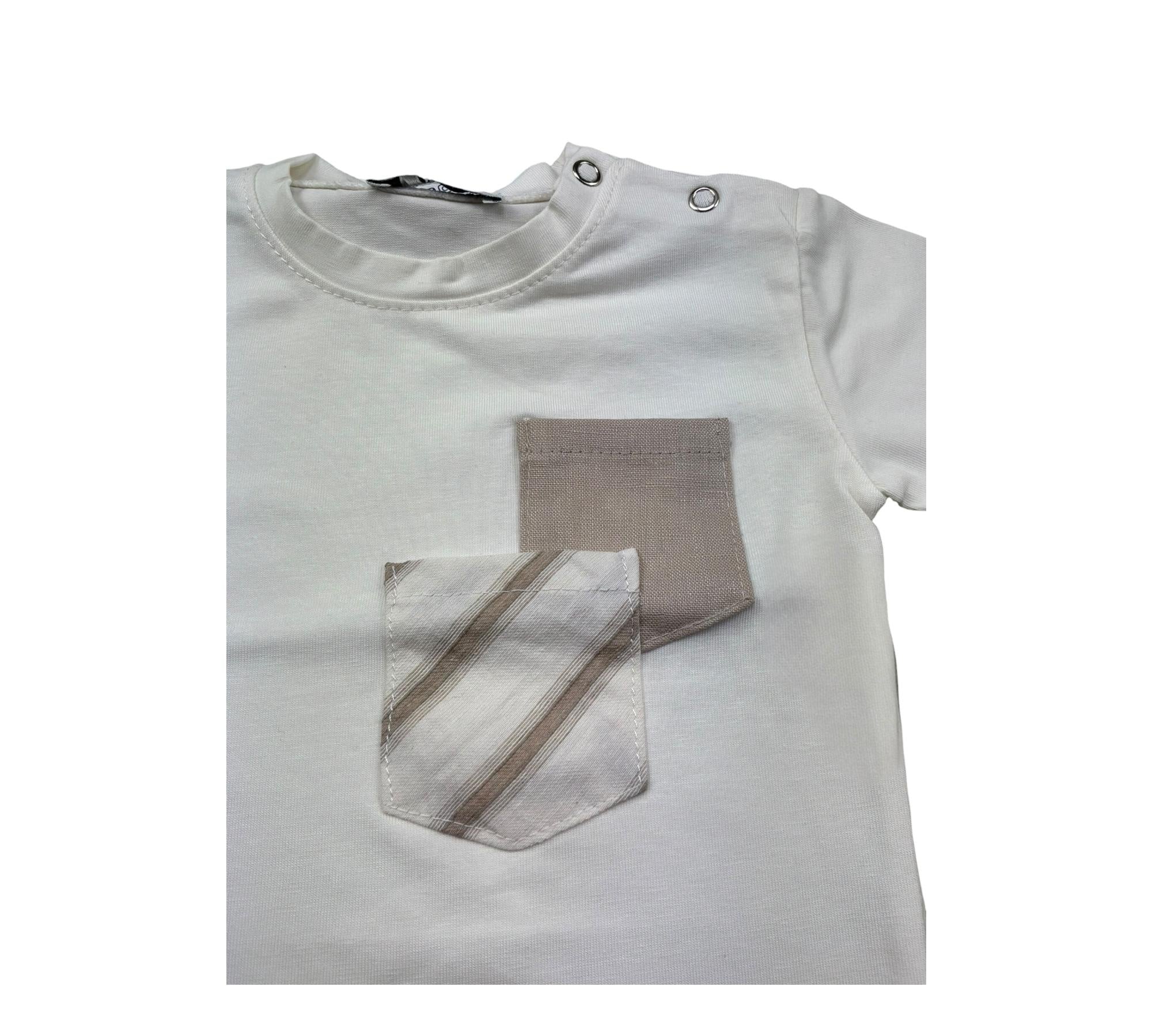 Manuel & Frank Body Mezza Manica Tinta Unita con Taschino per Neonato MF7346I BIANCO/BEIGE MANUEL & FRANK 