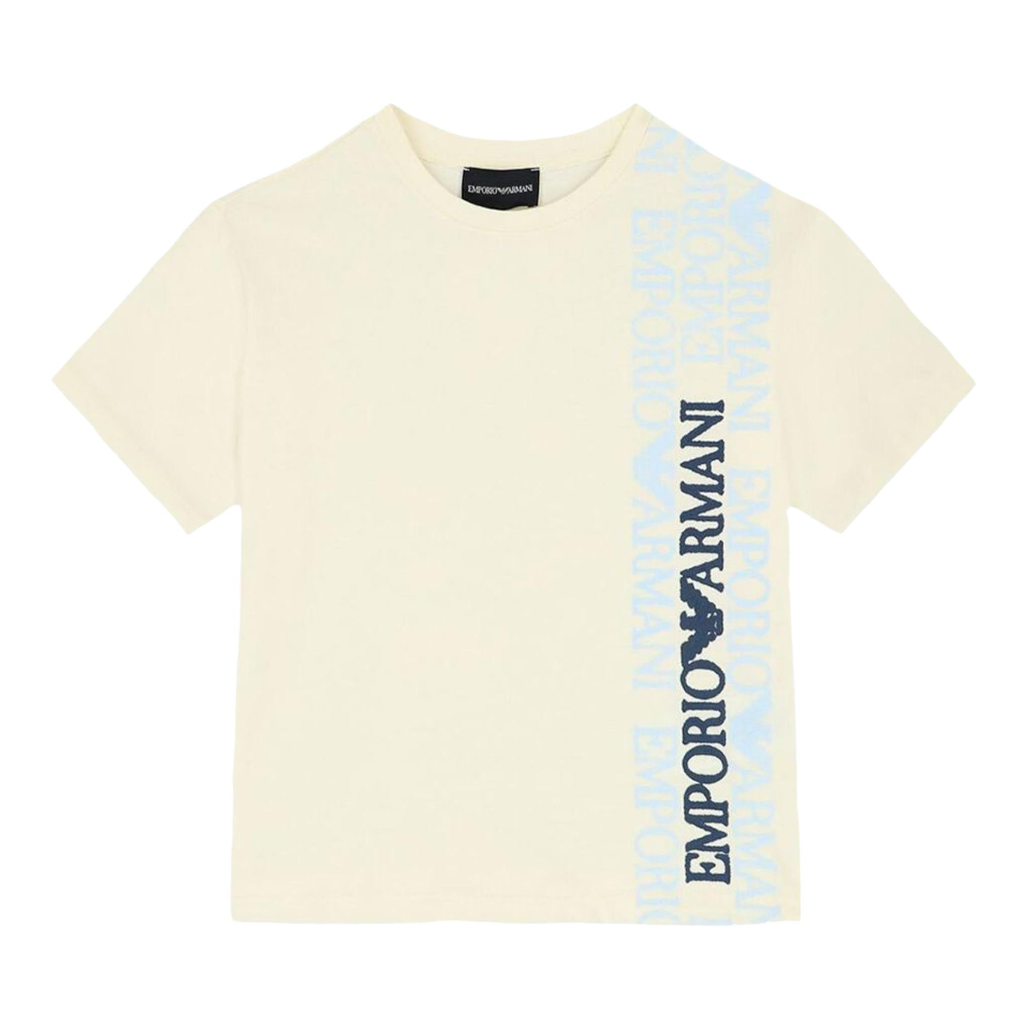 Emporio Armani T-Shirt Girocollo Tinta Unita con Logo per Bambino 3D4TJ4 PANNA EMPORIO ARMANI 
